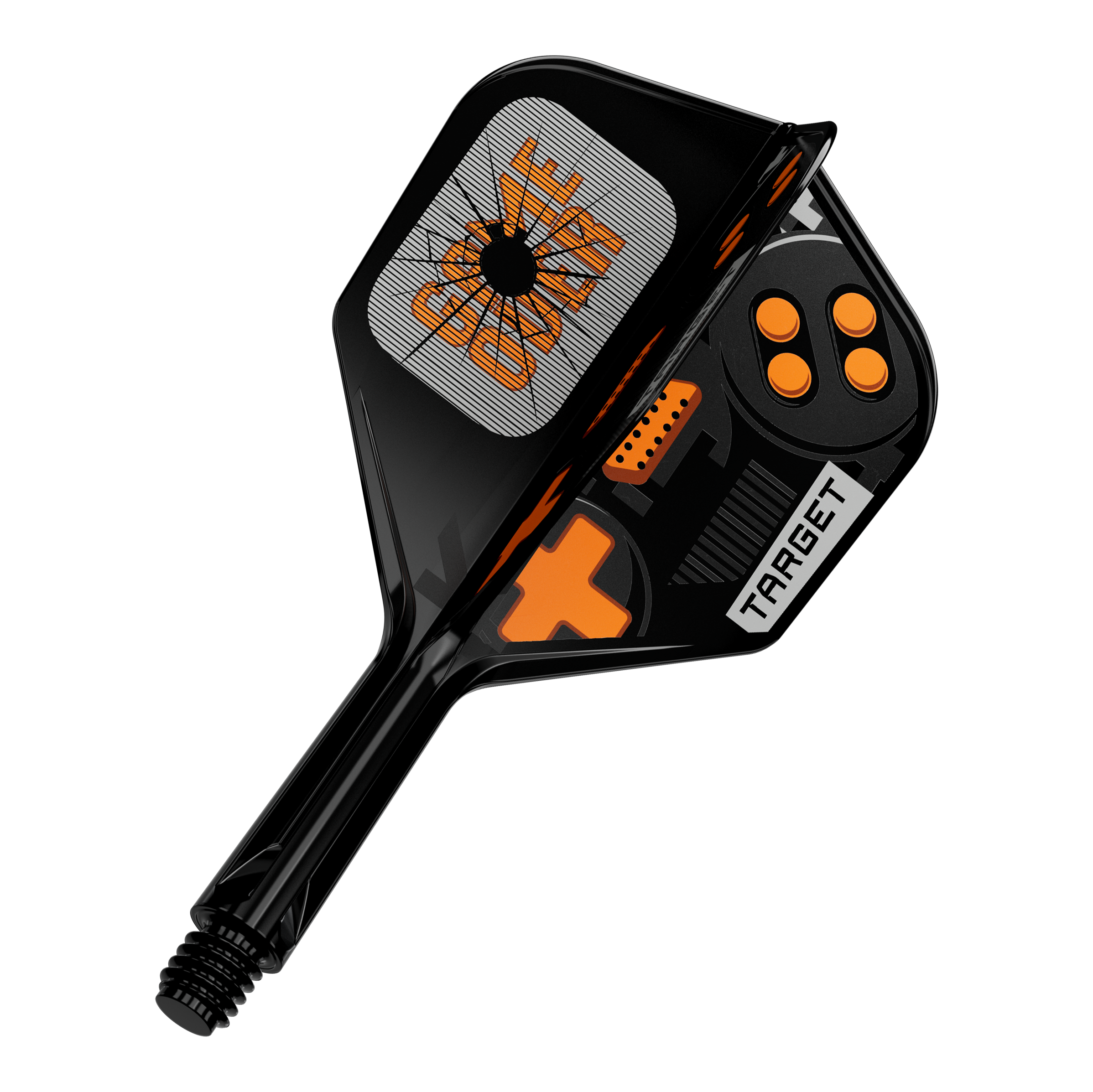 Letky Target K-Flex Game Over č. 6 Das Bild zeigt einen einzelnen Dart Flight. Es handelt sich um das Modell 410576 Target K-Flex GameOver No6 Flights 19mm.