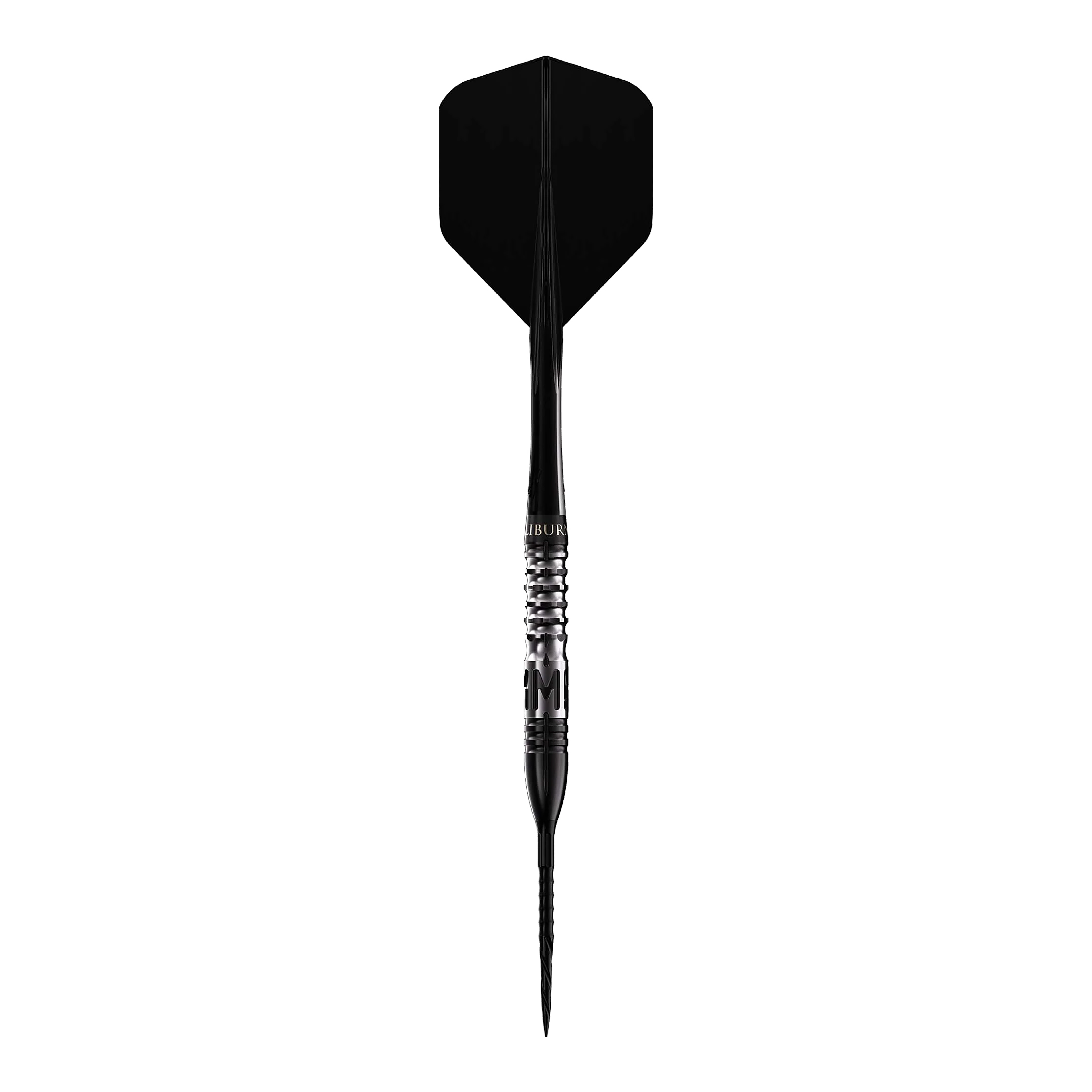 Caliburn Player MAK Steeldarts - 23,5g Das Bild zeigt einen Steeldart mit schwarzer Spitze und schwarzer Flugfahne. Es handelt sich um das Produkt "Caliburn Player MAK Steeldarts - 23,5g".