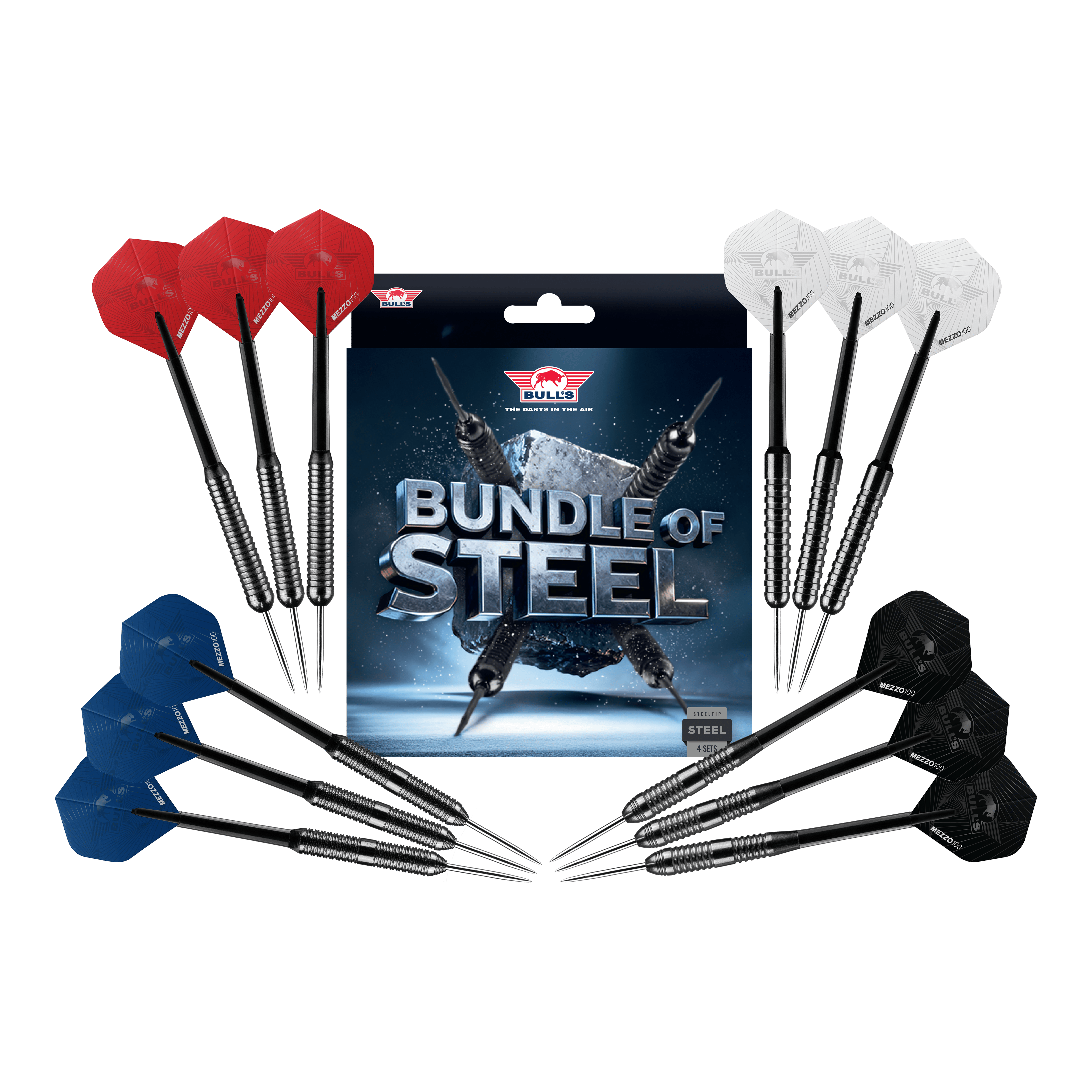 Bulls NL Bundle Of Steel - 4 sady mosazných ocelových šipek Zu sehen sind die Bulls NL Bundle Of Steel - 4 Sets Brass Steeldarts. Das Produkt bietet vier Sets Messing-Steeldarts für Dartspieler.