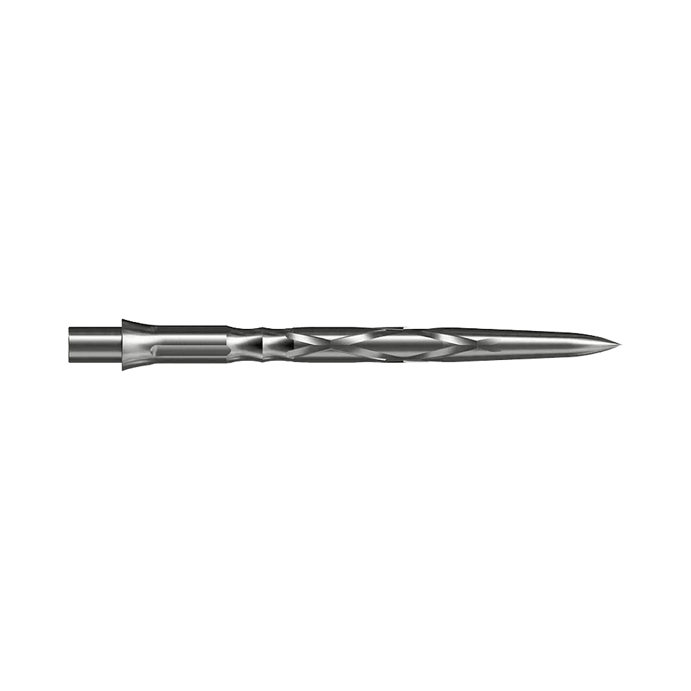 Ocelové hroty na šipky Caliburn System - HAN G2 - Stříbrné Dies ist eine silberne Steeldartspitze mit einem gedrehten Design. Sie ist lang und schlank, ideal für präzises Werfen.