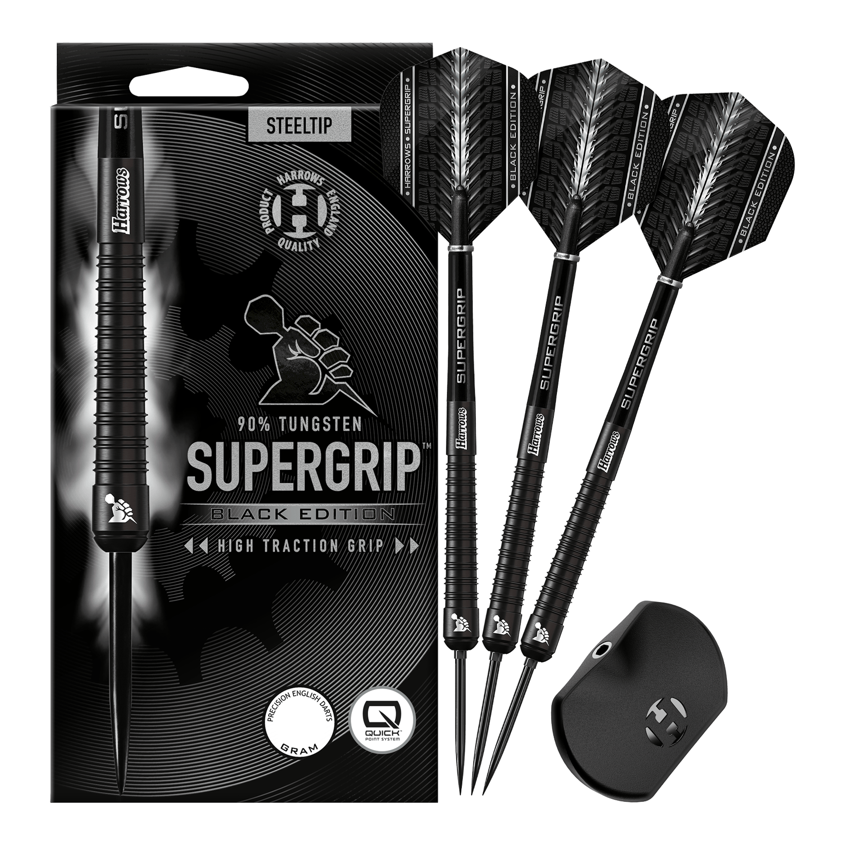 Šipky Harrows Supergrip 90 Black Edition s rychlopohyblivou ocelí