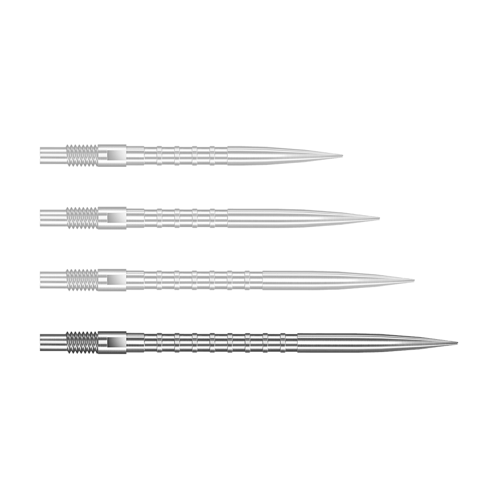 Špičky na šipky Harrows Quick Point Heavy Metal - stříbrné Zu sehen ist eine silberne Dartspitze Quick Point Heavy Metal Grip mit 40 mm Länge. Die Spitze ist detailliert abgebildet.