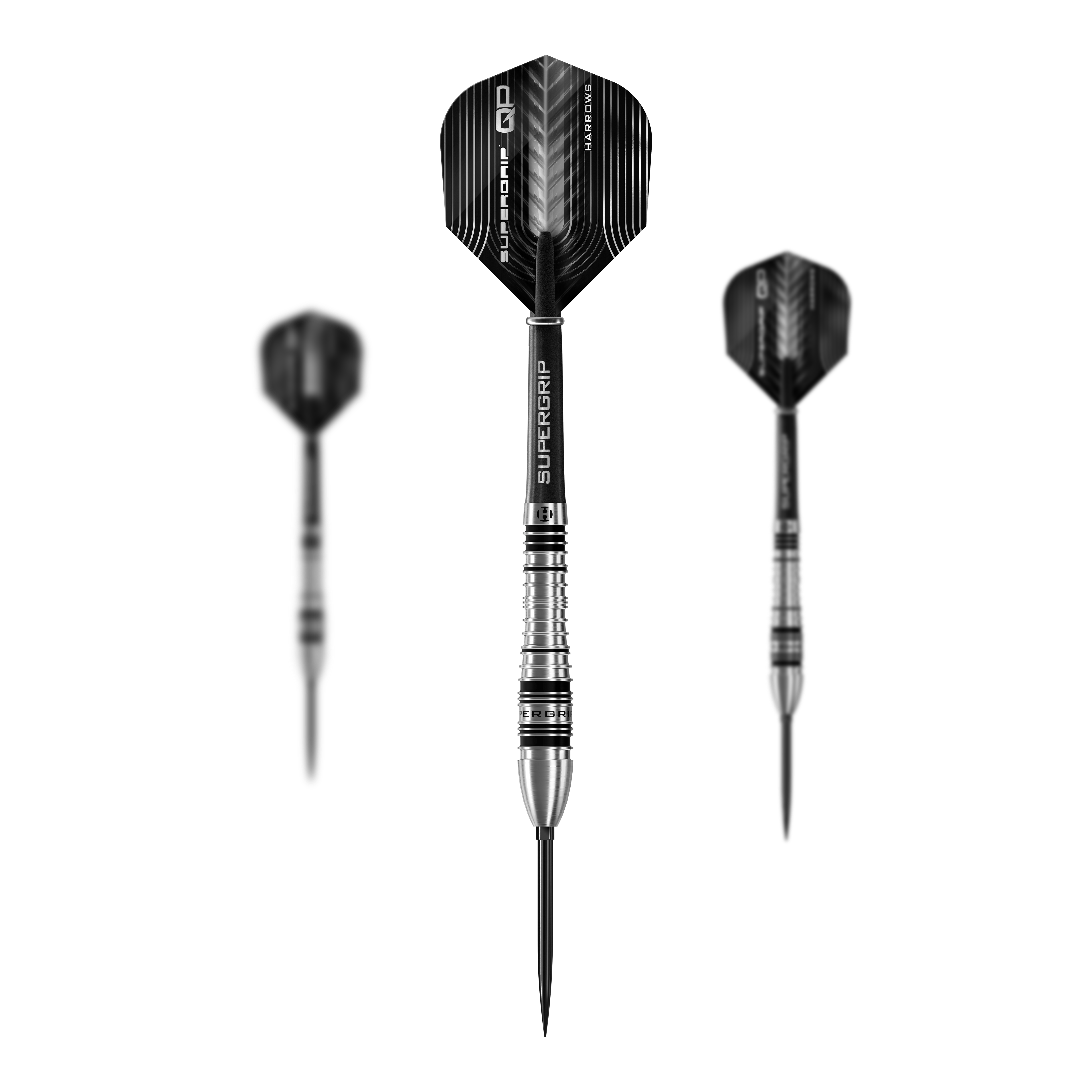 Harrows Supergrip Bomb Quick Point ocelové šipky Dieses Bild präsentiert das Set der Harrows Supergrip Bomb Quick Point Steeldarts. Das Set enthält mehrere hochwertige Darts für das Spiel.