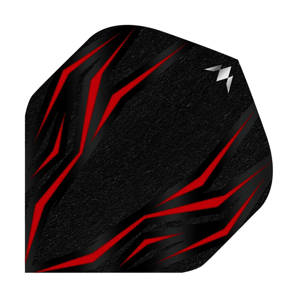 Mission Lava Red No6 Flights sind auf diesem Bild abgebildet. Die Flights sind in Rot und werden für Dartpfeile verwendet.