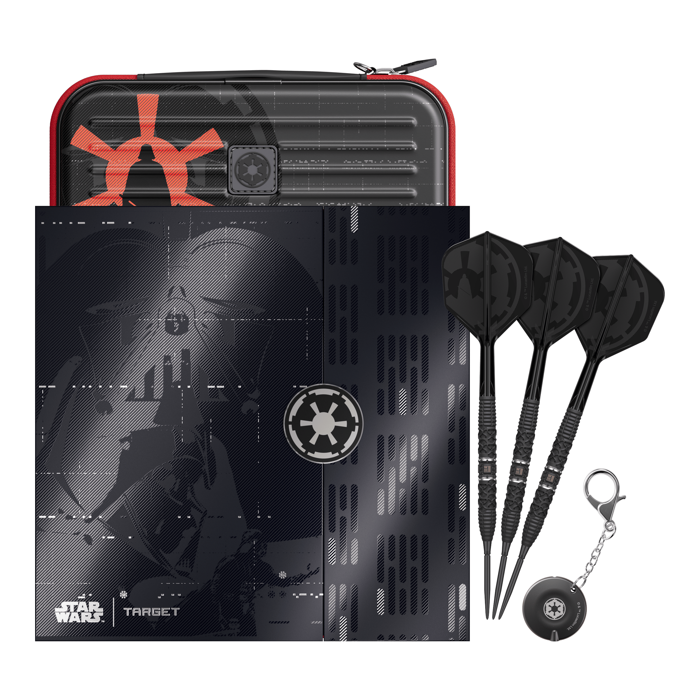 Ocelové šipky Target Star Wars Darth Vader 95 Swiss Point Das Bild zeigt die Target Star Wars Darth Vader 95 Swiss Point Steeldarts. Diese Steeldarts sind im Darth Vader Design gehalten.