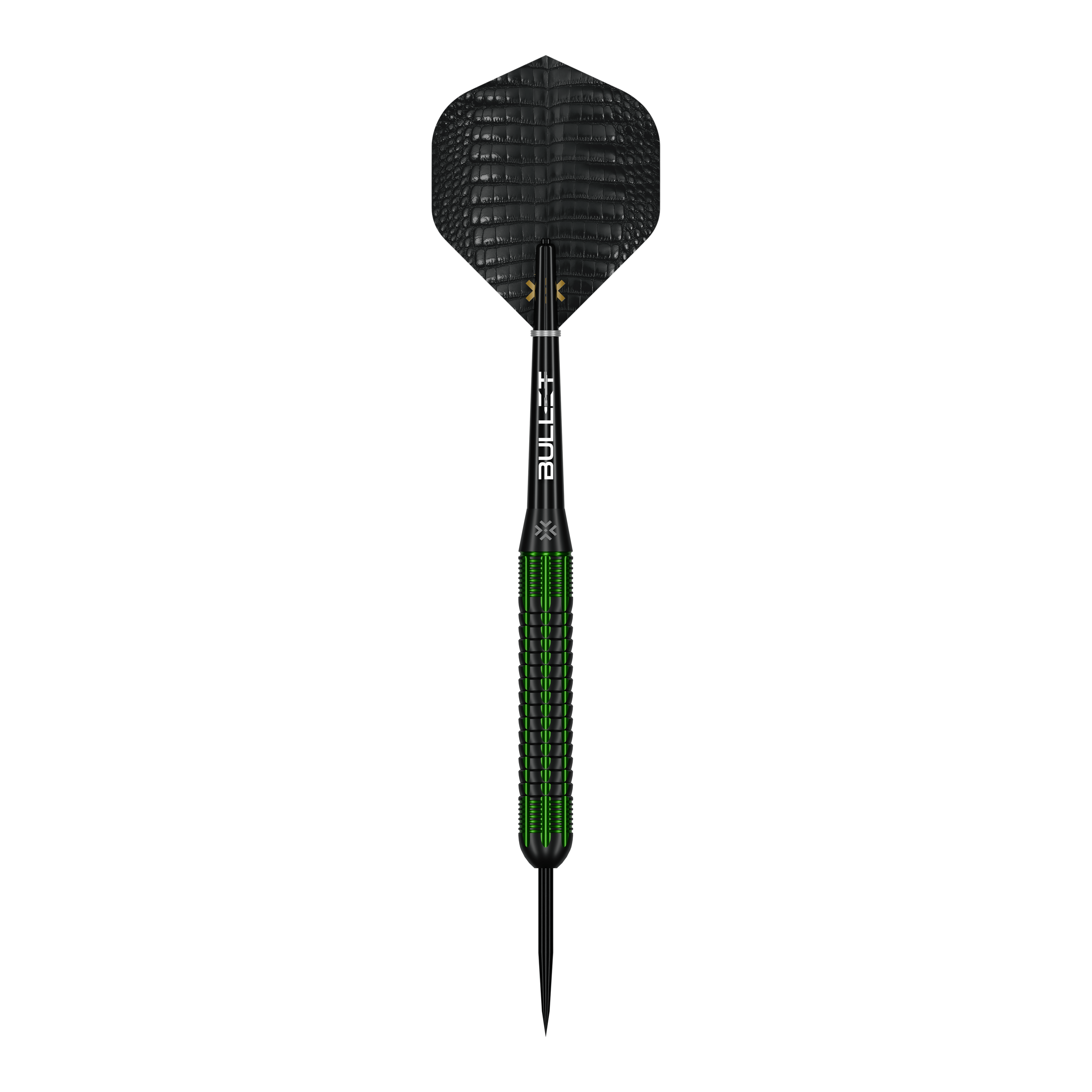 Šipky Bullet Gator Brass Steel - 22g Das Bild zeigt die Bullet Gator Brass Steeldarts - 22g. Es handelt sich um Steeldarts mit einem Gewicht von 22 Gramm.