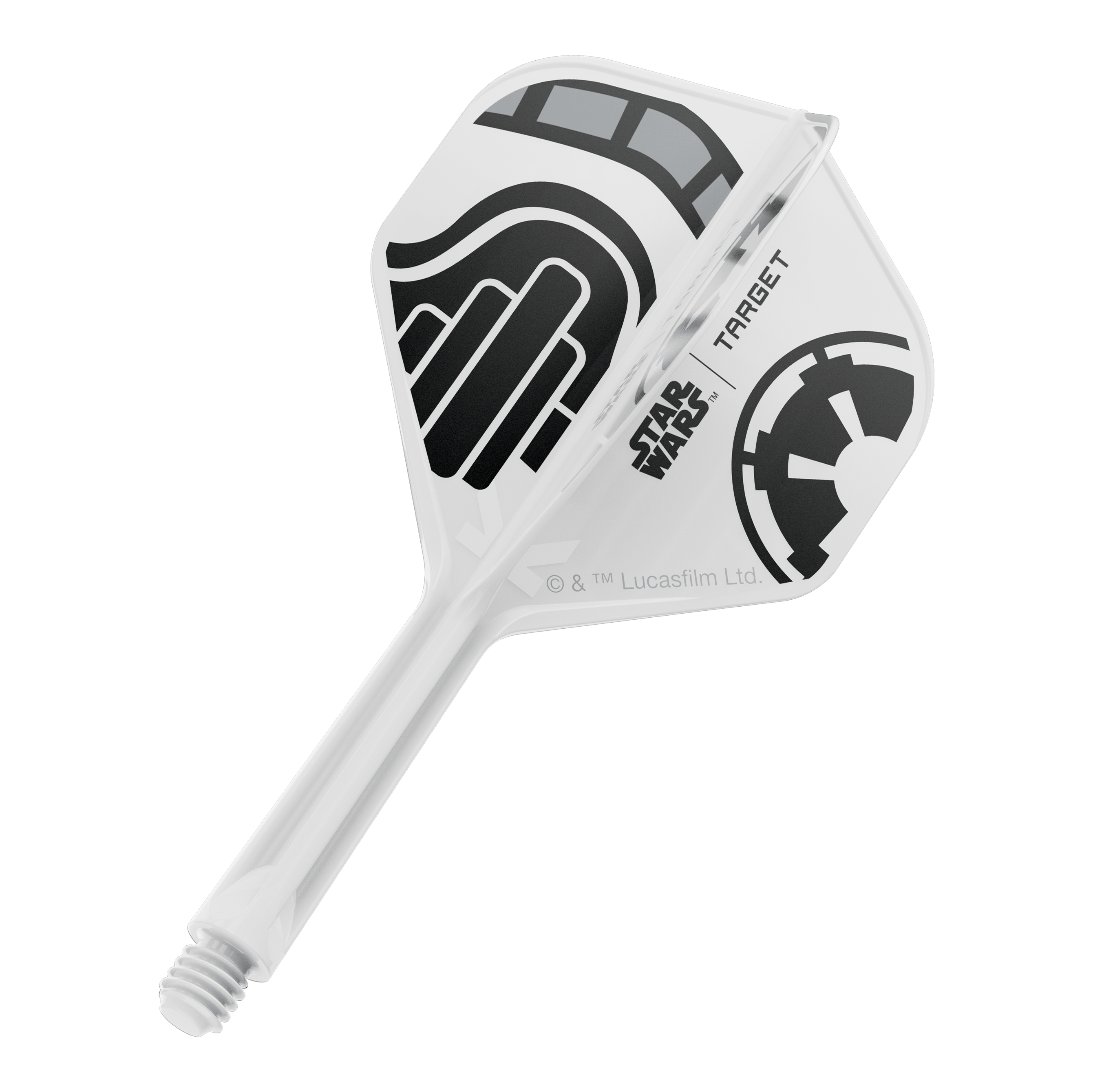 Standardní letky Target Star Wars K-Flex Stormtrooper No2 Das Bild zeigt einen einzelnen Dart-Flight aus der Star Wars KFlex Stormtrooper Serie. Der Flight ist in der Standardgröße und hat eine Länge von 26 mm.