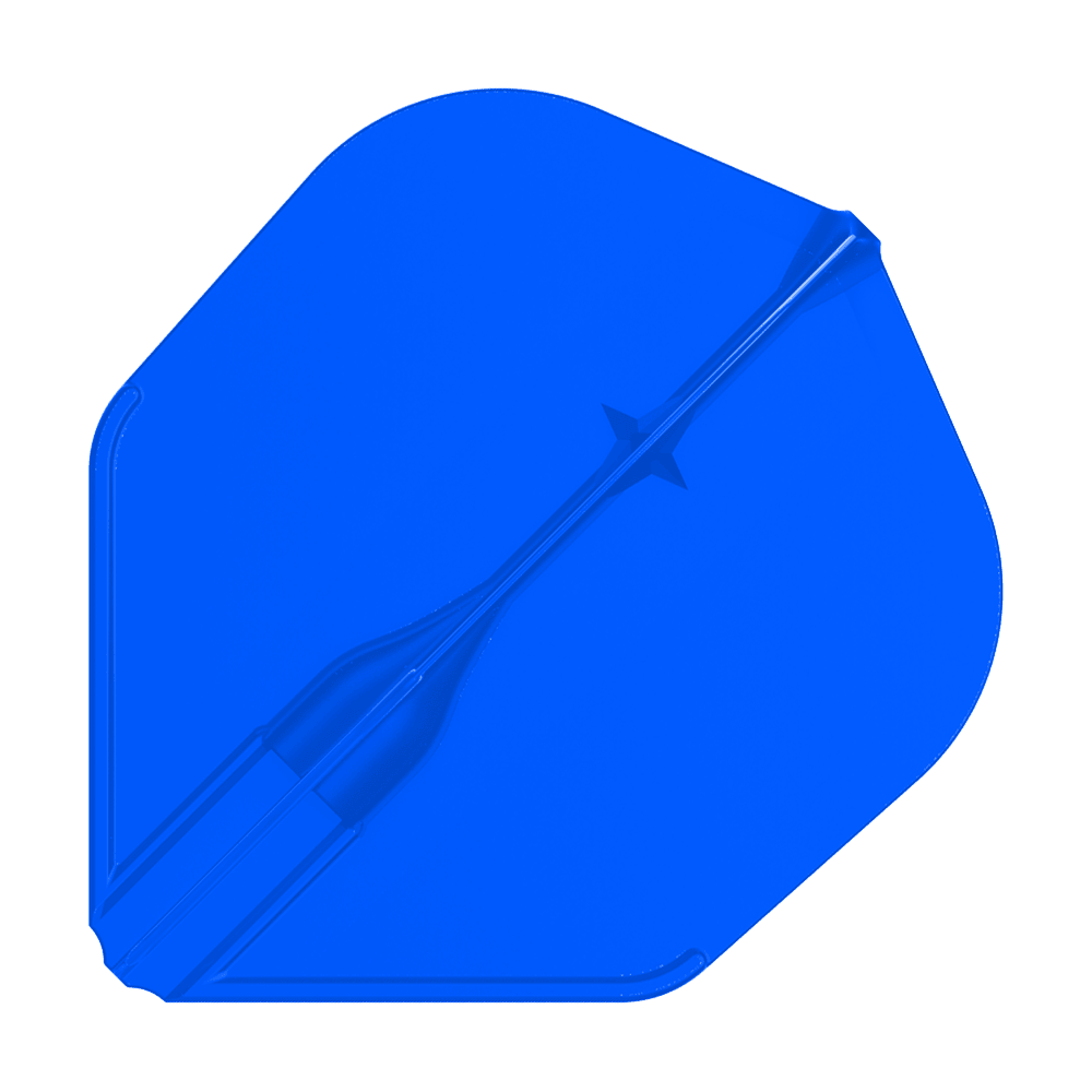 Lety L-L-Style3EZ Das Bild zeigt ein einzelnes, blaues Dartflight. Es hat eine glatte Oberfläche und eine klassische, fast quadratische Form.