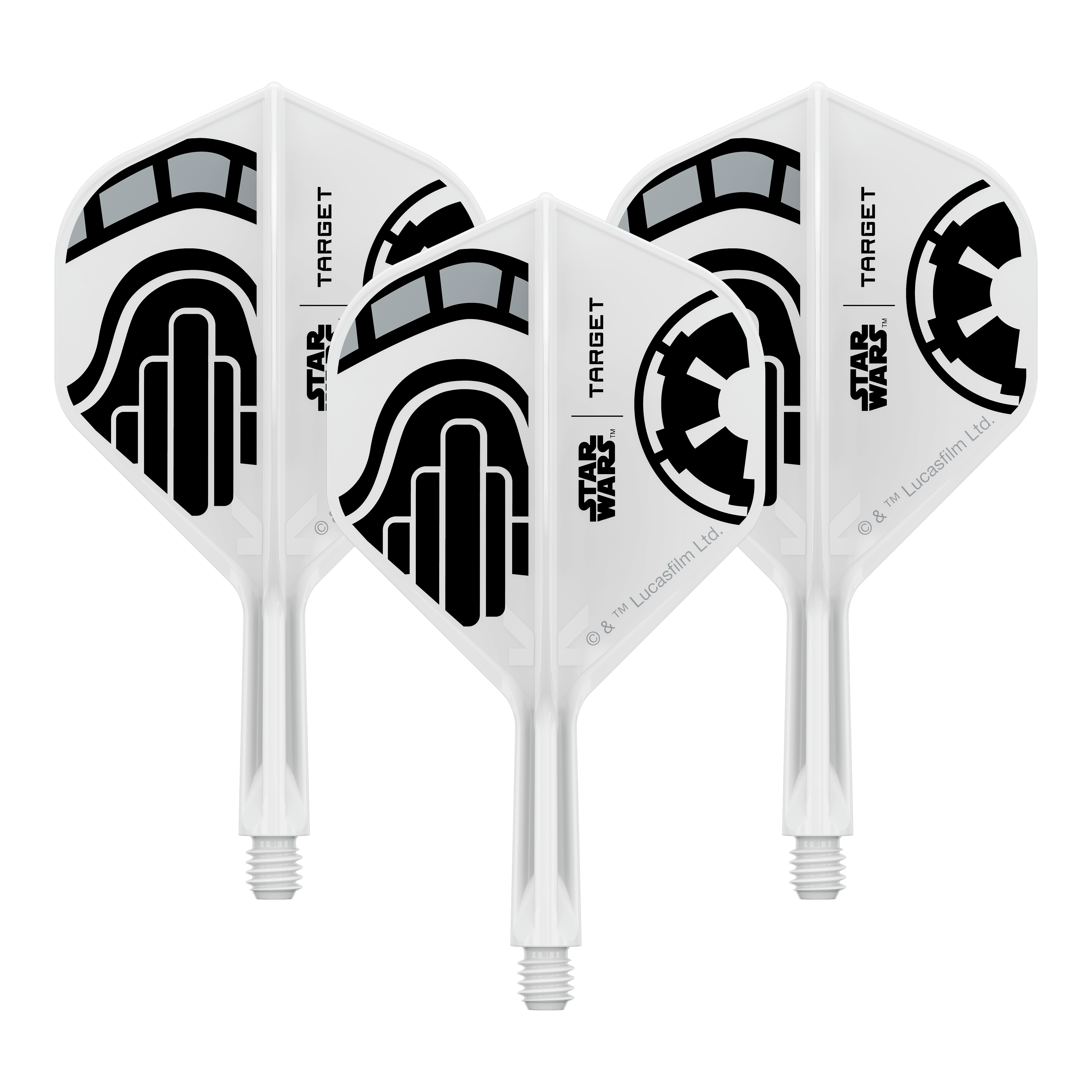 Standardní letky Target Star Wars K-Flex Stormtrooper No2 Abgebildet ist ein Set kurzer Dartflügel mit dem Namen 'Stormtrooper No2 Standard Flights Short 19mm 1Set'. Das Produkt eignet sich für Dartspieler, die besondere Designs mögen.