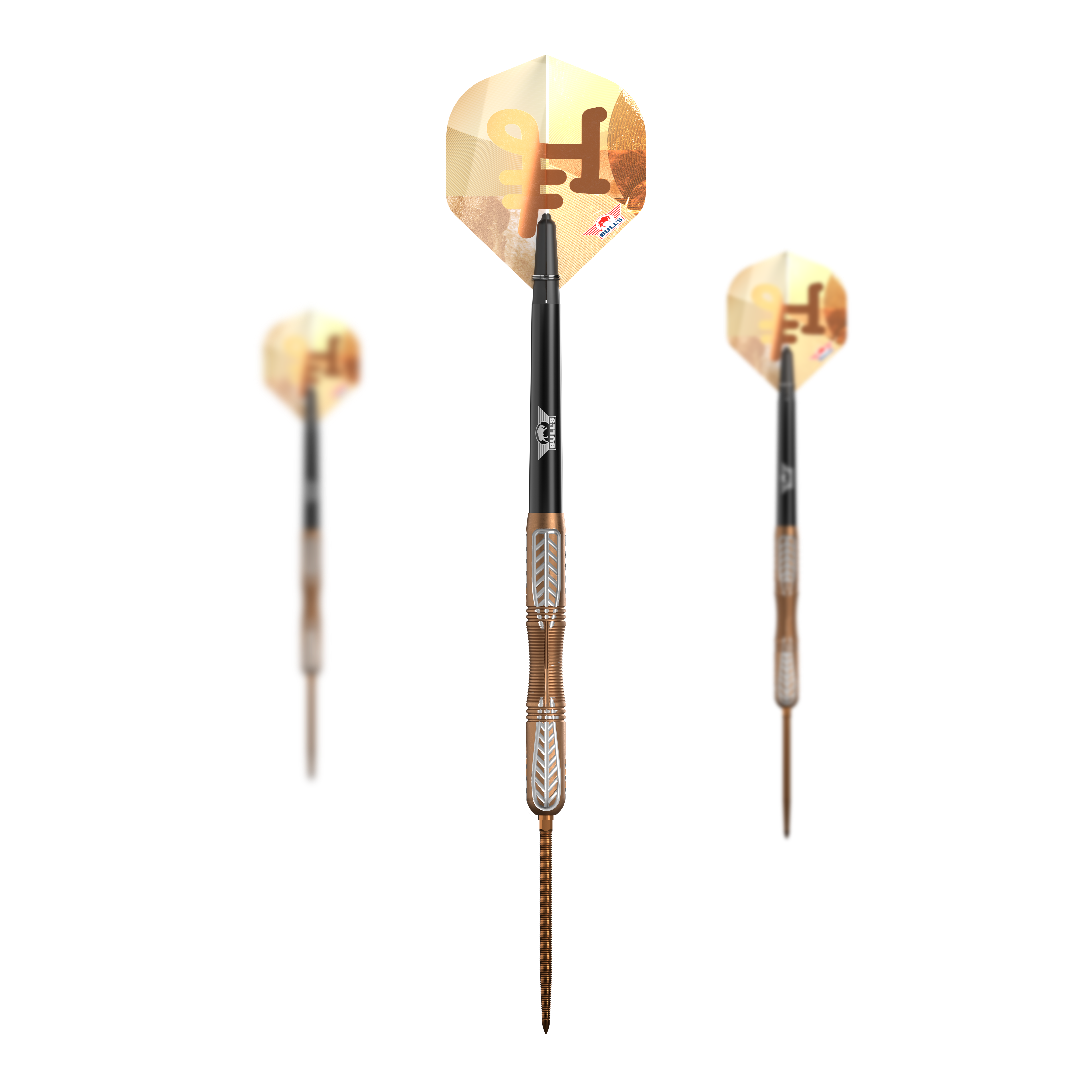 Šipky Bulls NL Bronzo True Convertible Point Steel Darts Abgebildet ist das Set Bulls NL Bronzo True Convertible Point Steeldarts. Mehrere Darts sind im Paket enthalten.