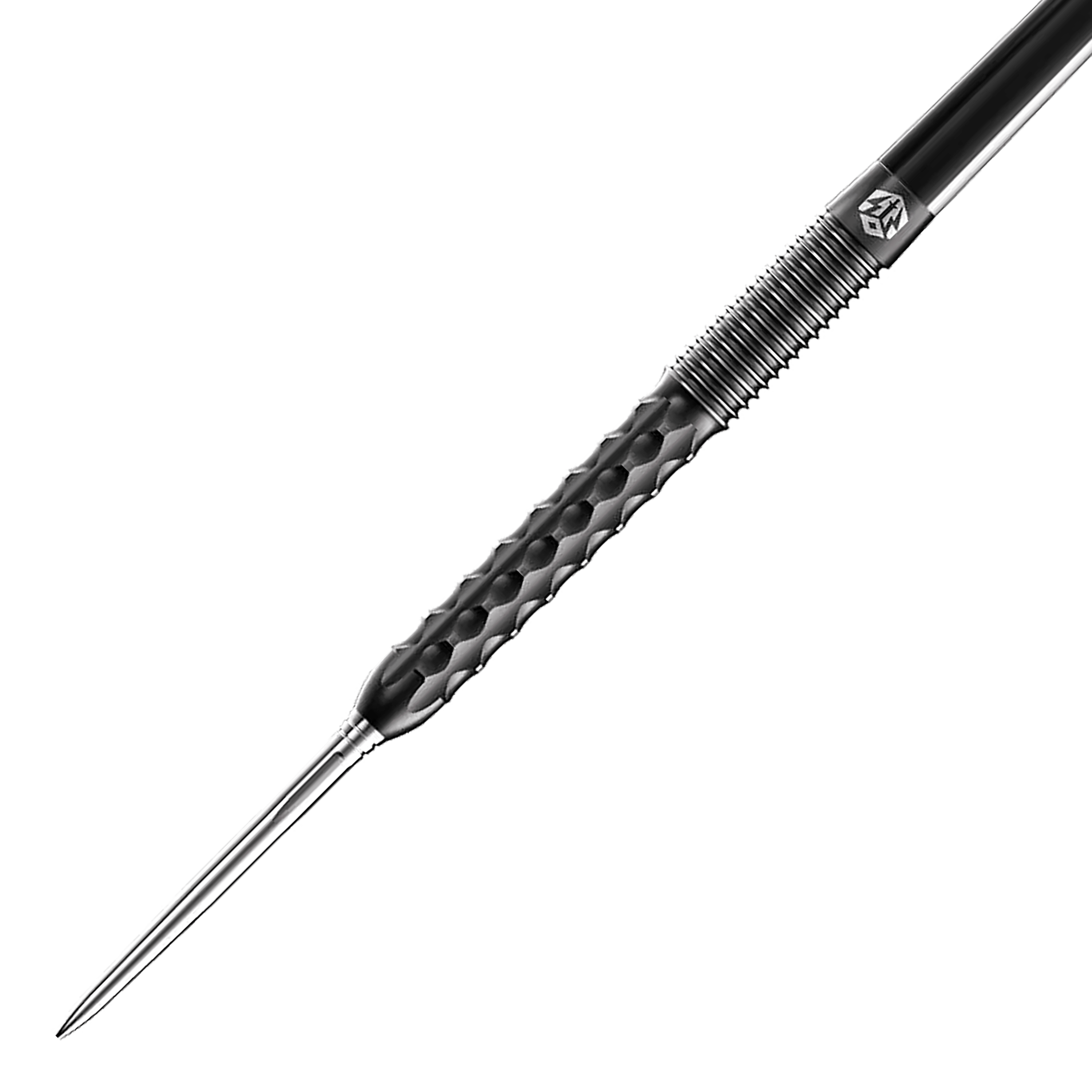 Ocelové šipky Caliburn Sword S1 Das Bild zeigt einen Caliburn Sword S1 Steeldart. Der Dartpfeil hat eine silberne Spitze und einen schwarz strukturierten Griff.