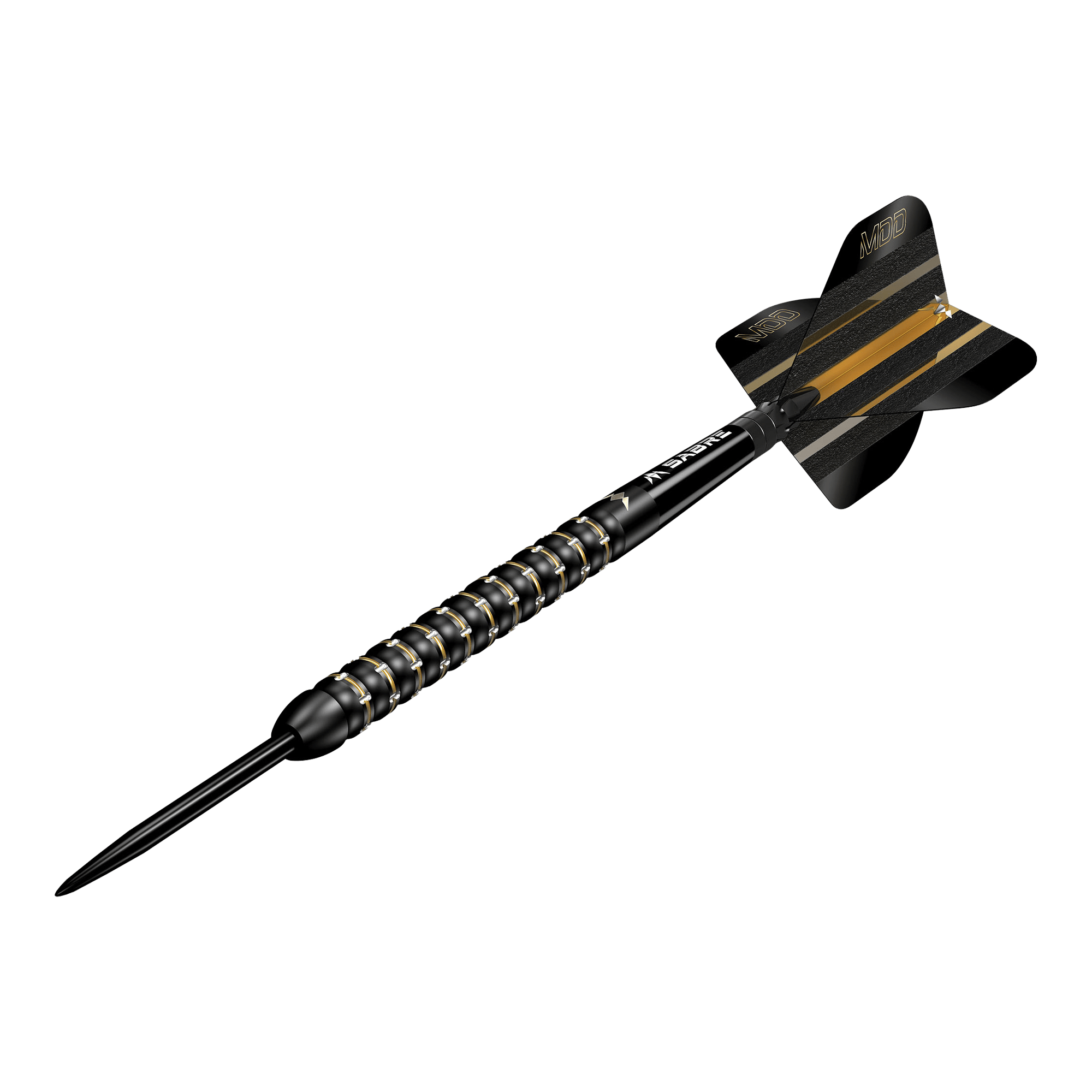 Šipky Mike De Decker MDD Black Gold Steeldarts Dies ist ein Steeldartpfeil des Modells "Mission Mike De Decker MDD Black Gold". Der Pfeil ist schwarz mit goldenen Akzenten und hat eine strukturierte Griffzone.