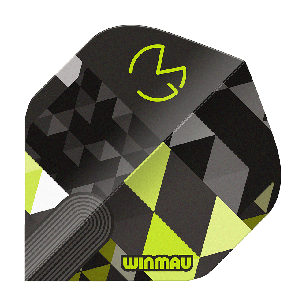 Letky Winmau Prism Delta MvG Logo Green No2 Standard Das Bild zeigt Winmau Prism Delta MvG Logo Green No2 Standard Flights. Es handelt sich um ein Set Flight-Aufsetzer.