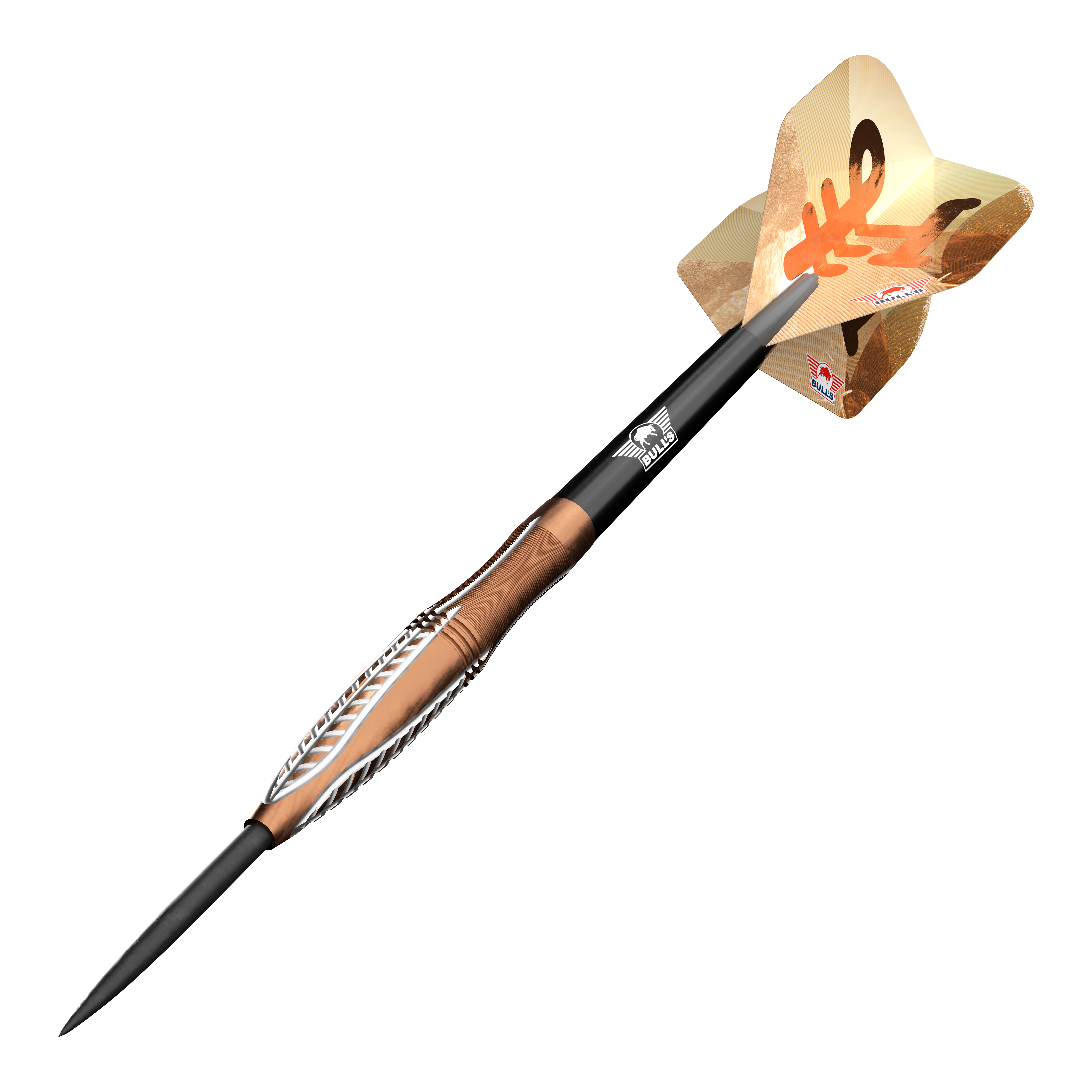 Hier sieht man Bulls NL Bronzo Flux Steeldarts - 23g. Die Steeldarts sind auf einem neutralen Hintergrund abgebildet.