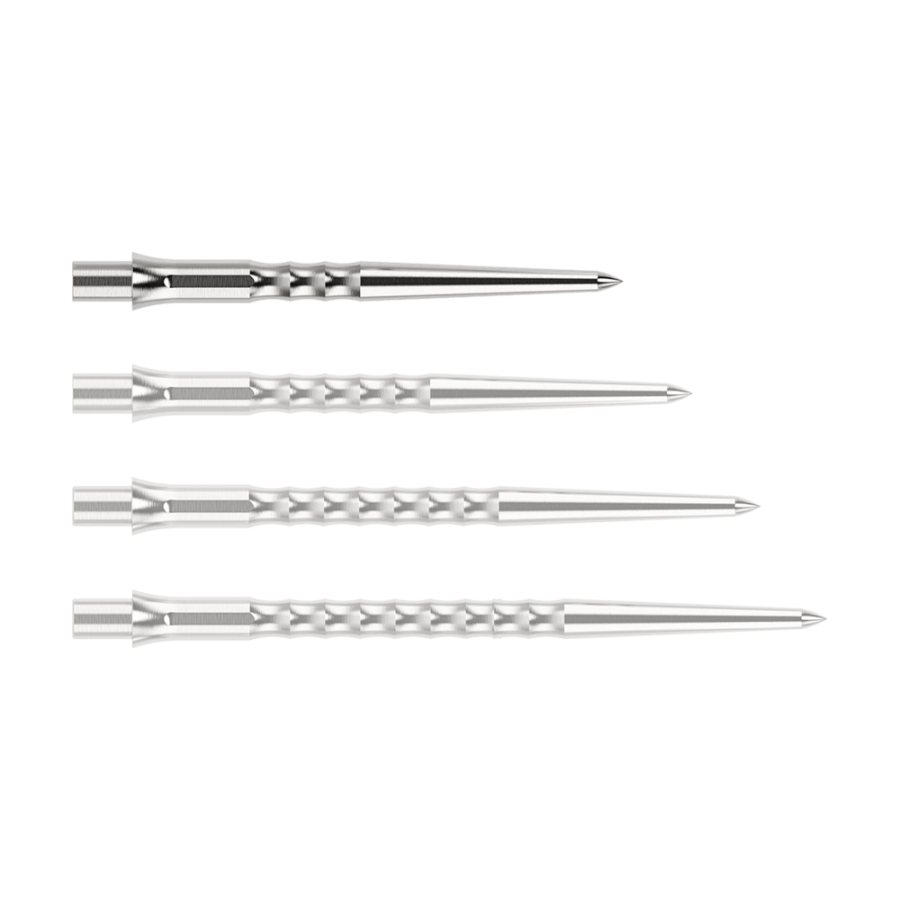Ocelové hroty na šipky Caliburn System - Ripple - NoLip - stříbrné Abgebildet ist eine silberne Steeldartspitze des Typs Ripple NoLip mit 28mm Länge. Die Spitze liegt frontal auf einer hellen Fläche.