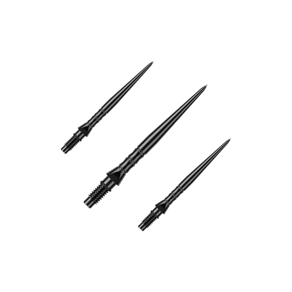 Ocelové hroty na šipky Winmau Switch Point Wave - černé Das Bild stellt ein Set schwarzer Steeldartspitzen in der Länge von 26 mm dar. Dieses Set ist für Steeldartspieler gedacht.