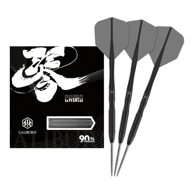 Ocelové šipky Caliburn Chord C1 - 21,5 g Dieses Bild zeigt den Caliburn Chord C1 Steeldart mit 21,5g in voller Länge. Der Pfeil ist klar und detailliert dargestellt.