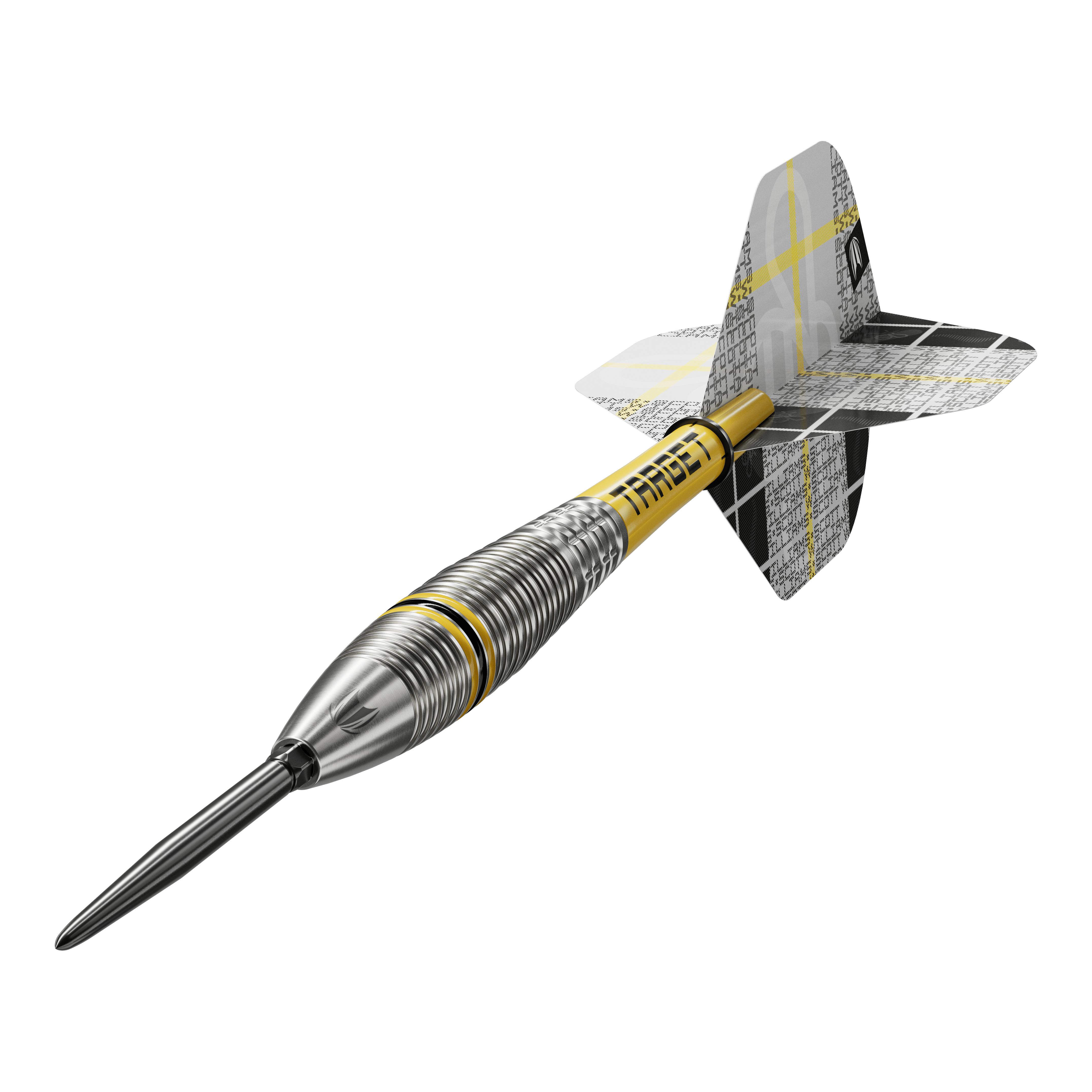 Ocelové šipky Target Scott Williams GEN2 Swiss Point Auf dem Bild ist ein Target Scott Williams GEN2 Swiss Point Steeldart zu sehen. Der Dartpfeil hat ein silbernes, geriffeltes Barrel und gelbe Akzente sowie moderne Flights.