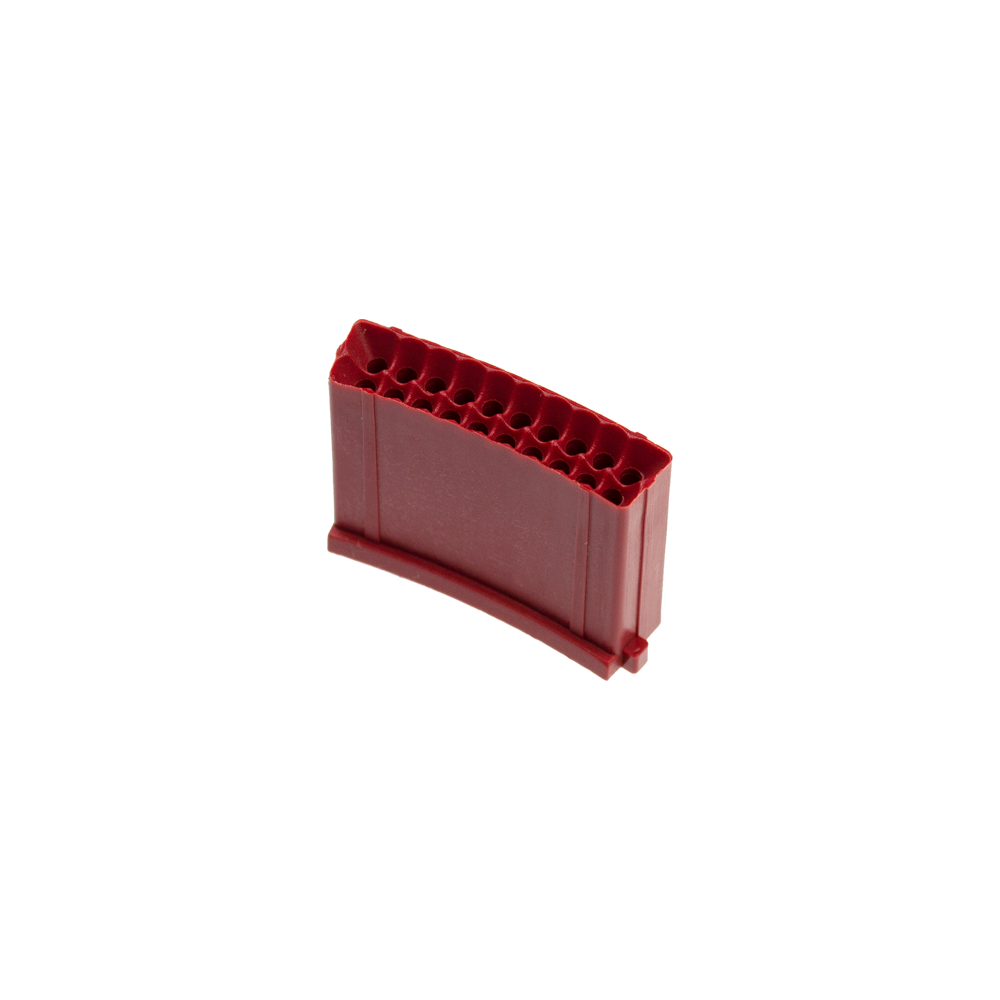 LW5_L-wen_Dart_Ersatzfeld_Triple_Rot_1 Das Bild zeigt ein rotes Ersatzfeld für das Löwen Dartspiel. Das Ersatzteil hat mehrere kleine Löcher an der Oberseite und eine gebogene Form.