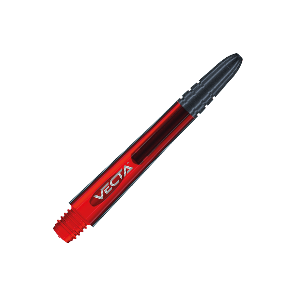 Das Bild zeigt einen Winmau Vecta Shaft in der Farbe Rot. Der Schaft ist elegant gestaltet und trägt die Aufschrift "VECTA".