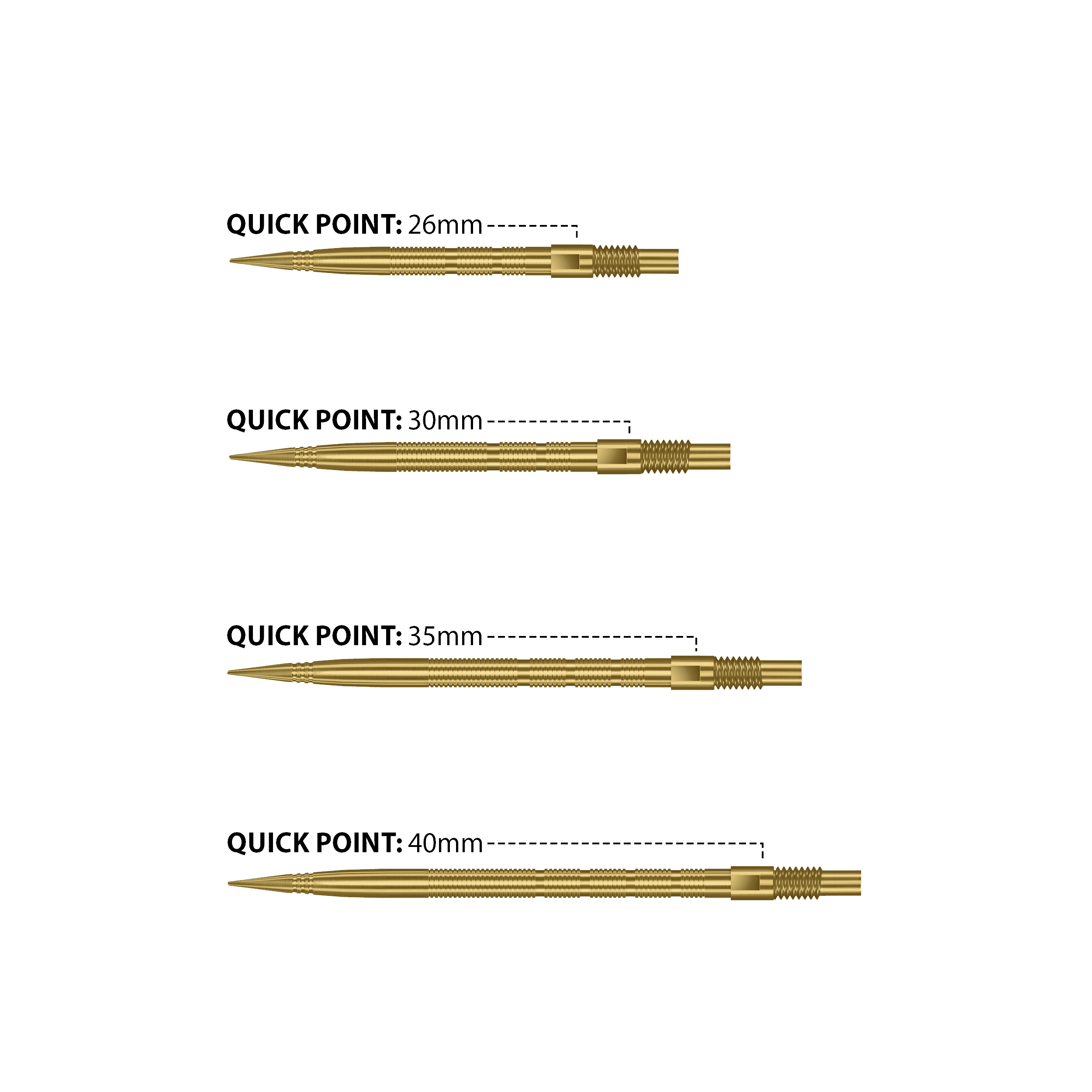 Špičky na šipky Harrows Quick Point Micro Ridge - zlaté Das Bild zeigt Harrows Quick Point Micro Ridge Dartspitzen in Gold. Die goldene Farbe verleiht ihnen ein auffälliges Aussehen.