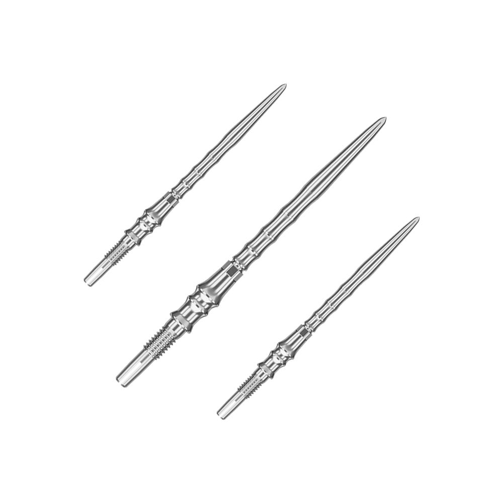 Špičky na šipky Target Japan Premium Swiss Point - stříbrné Das Bild zeigt ein Set silberner SwissPoint-Dartspitzen mit 35 mm Länge. Diese Dartspitzen stammen aus der Target Japan Premium Kollektion.