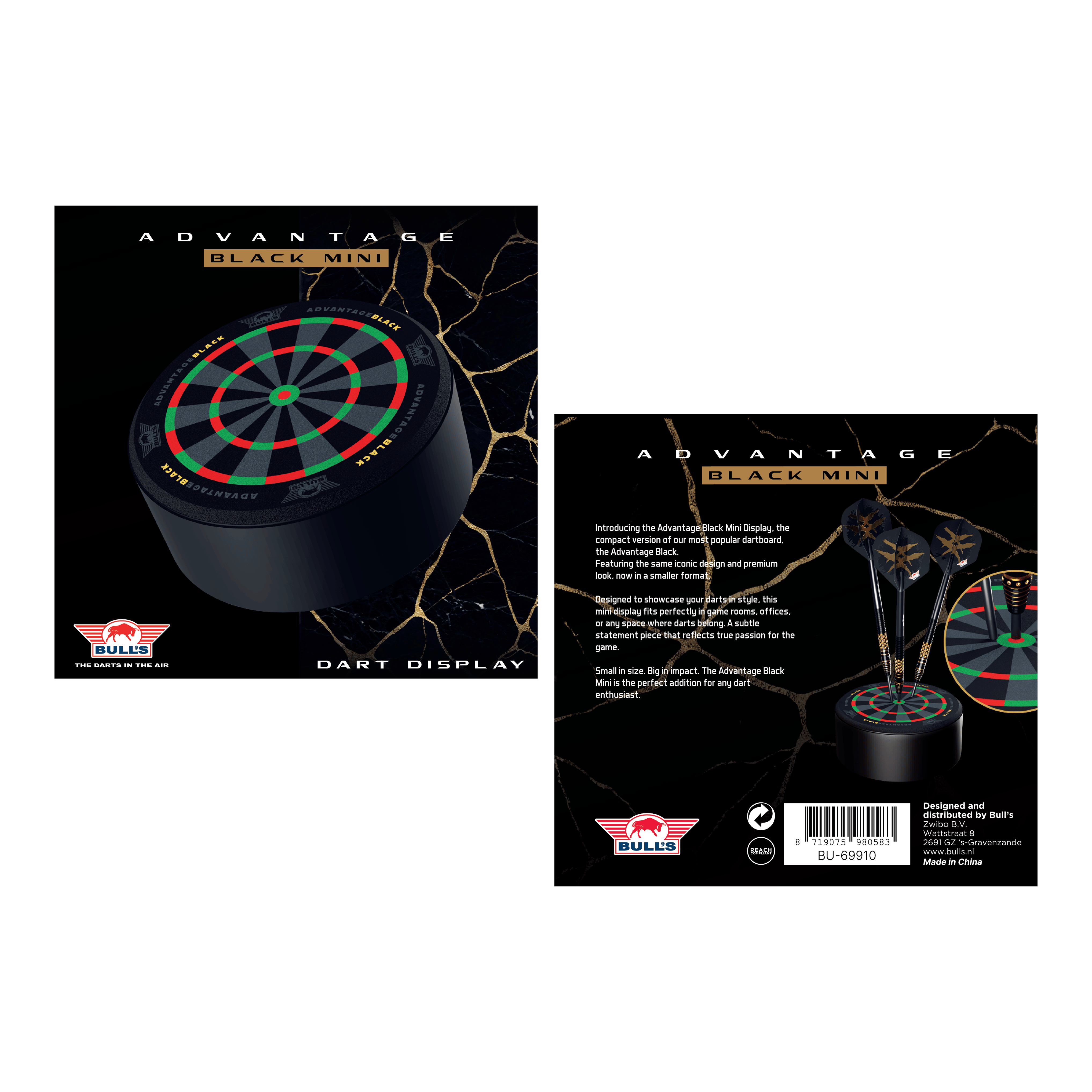 Držák na šipky Bulls NL Advantage Black Mini Dart Display Das Bild zeigt den Bulls NL Advantage Black Mini Dart Display Darthalter. Der Halter ist ideal zur Ausstellung von Mini-Darts.