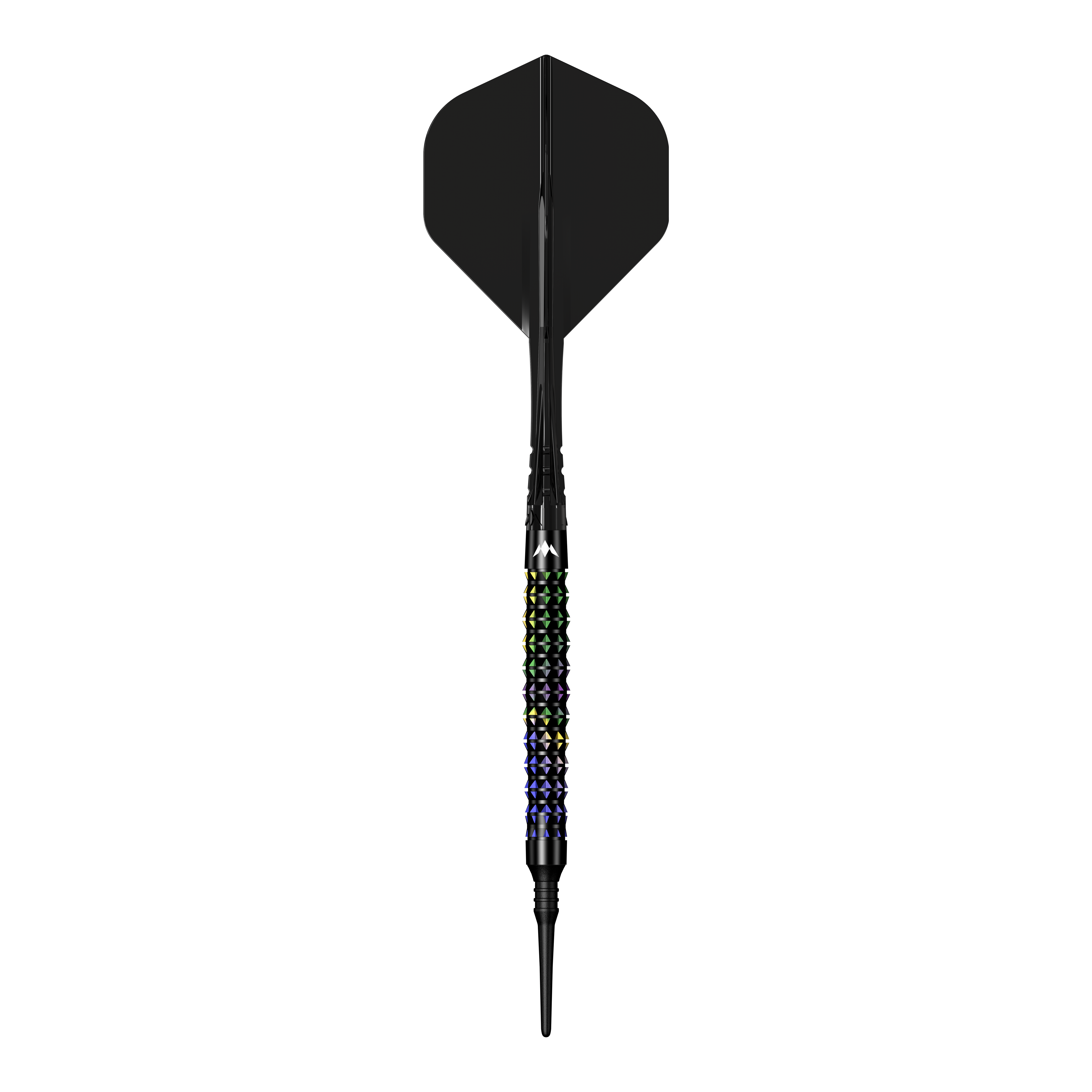 Měkké šipky Mission Black Opal - 20g Mission Black Opal Softdarts - 20g liegt auf einem weißen Hintergrund. Diese Softdarts sind für präzises Dartspiel ausgelegt.