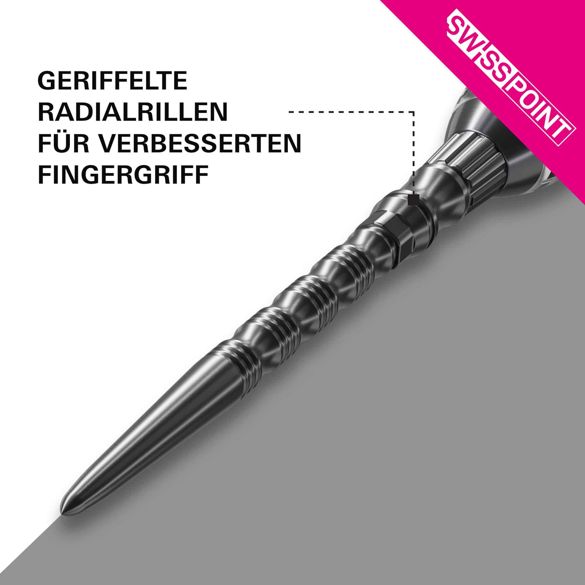 Špičky na šipky Target Signature Swiss Point TRB Steel - černé Target Signature Swiss Point TRB Steeldartspitzen in Schwarz. Die Dartspitzen sind auf diesem Produktbild zu sehen.