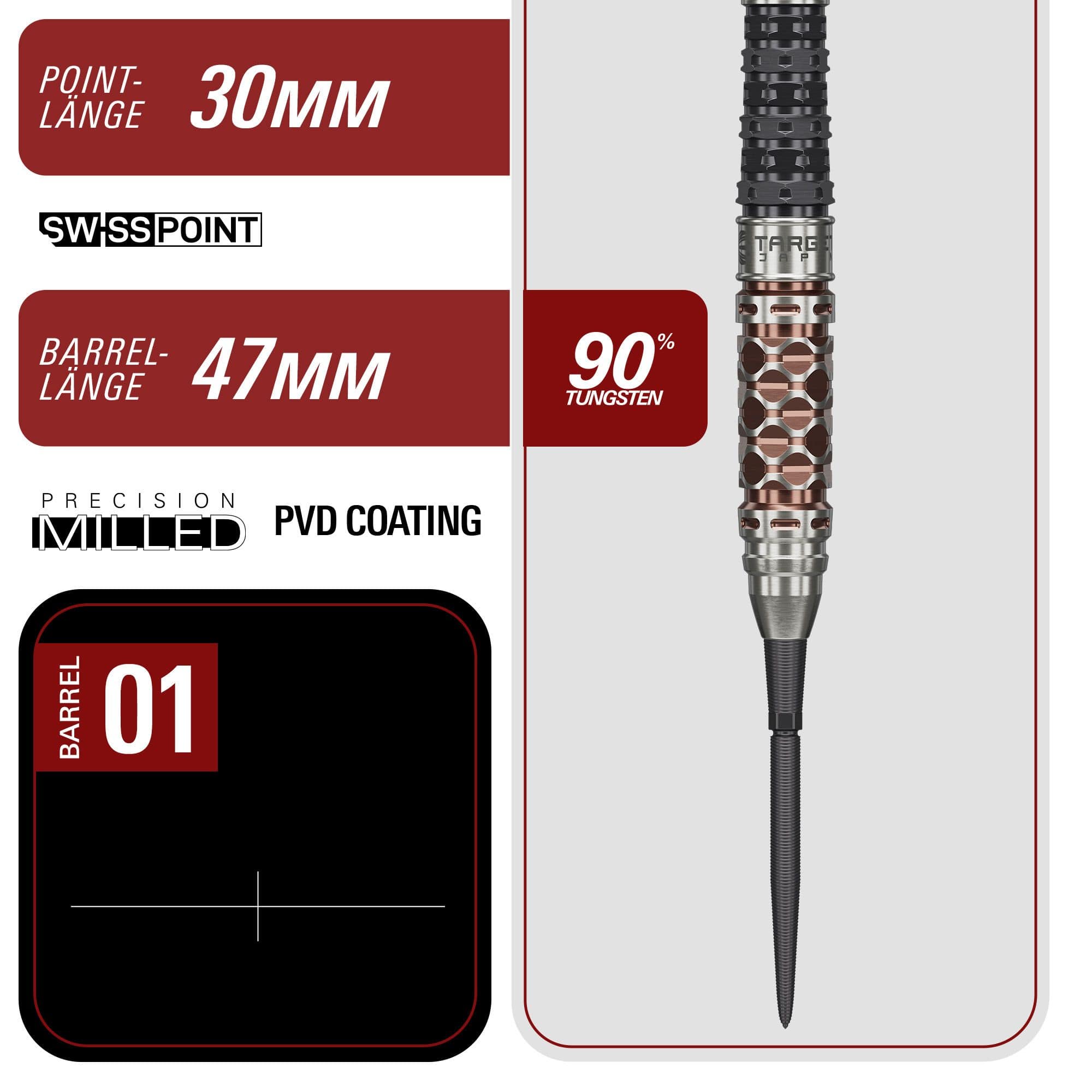Ocelové šipky Target Japan Charis GEN6 Swiss Point - 23g Hier sieht man die Target Japan Charis GEN6 Swiss Point Steeldarts mit 23g Gewicht. Das Produkt besticht durch sein modernes und funktionales Design.