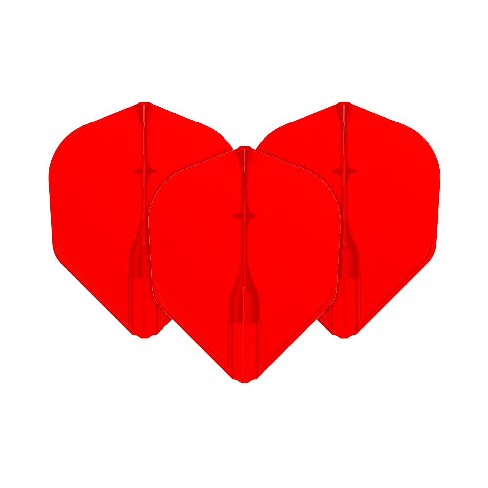 Lety L-L-Style3EZ Auf dem Bild sind drei rote Dart-Flights zu sehen. Sie sind nebeneinander angeordnet und haben eine klassische Pfeilform.