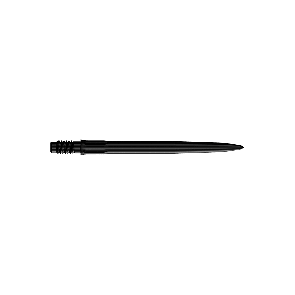 Špičky na šipky Mission R2.5 Rapid Point SM1 - černé Das Bild zeigt schwarze Dartspitzen mit einer Länge von 30 mm. Es sind zwei Spitzen abgebildet.
