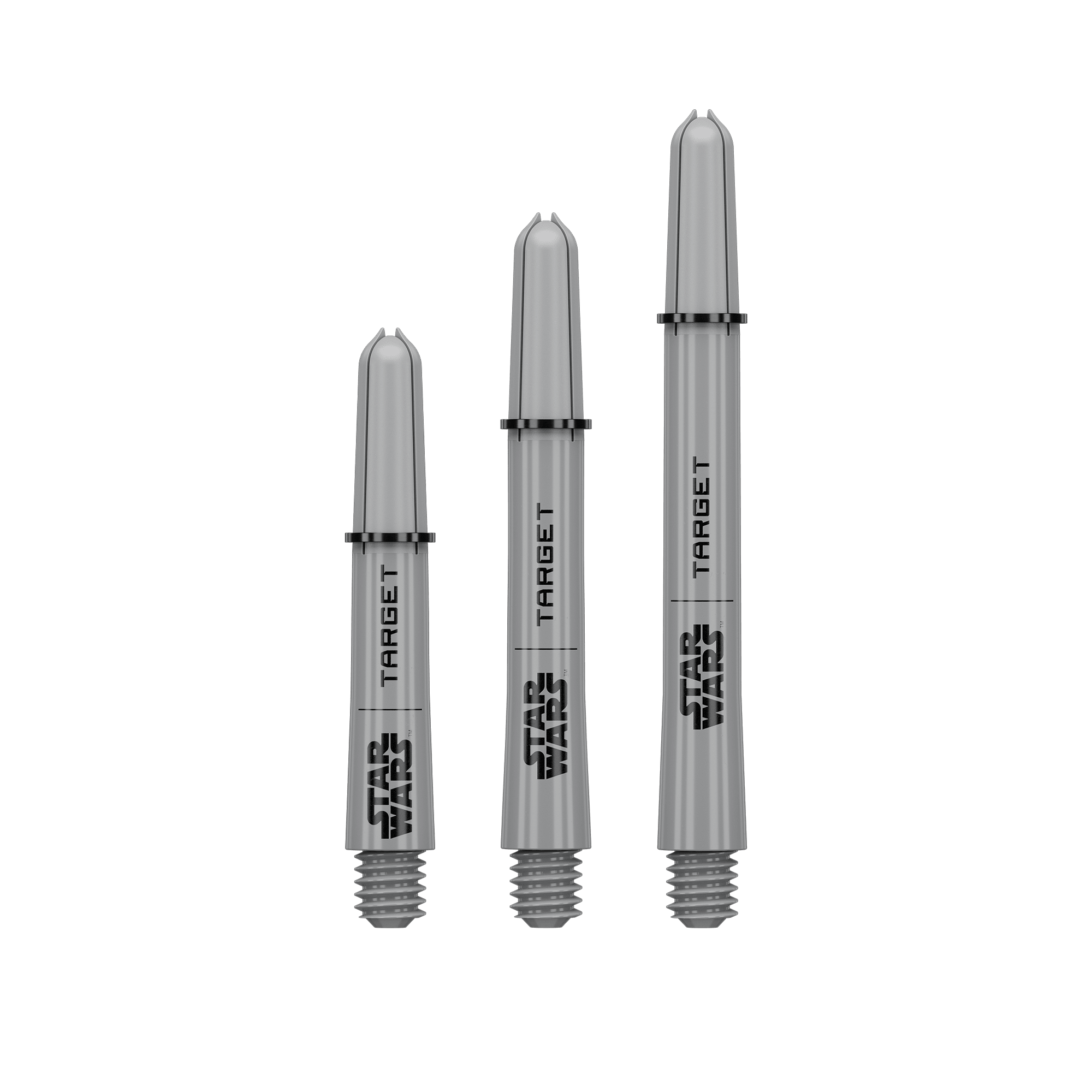 Násadky Target Star Wars ProGrip - šedé Abgebildet sind Target Star Wars ProGrip Shafts - Grau. Die grauen Dartschäfte eignen sich für präzise Würfe.