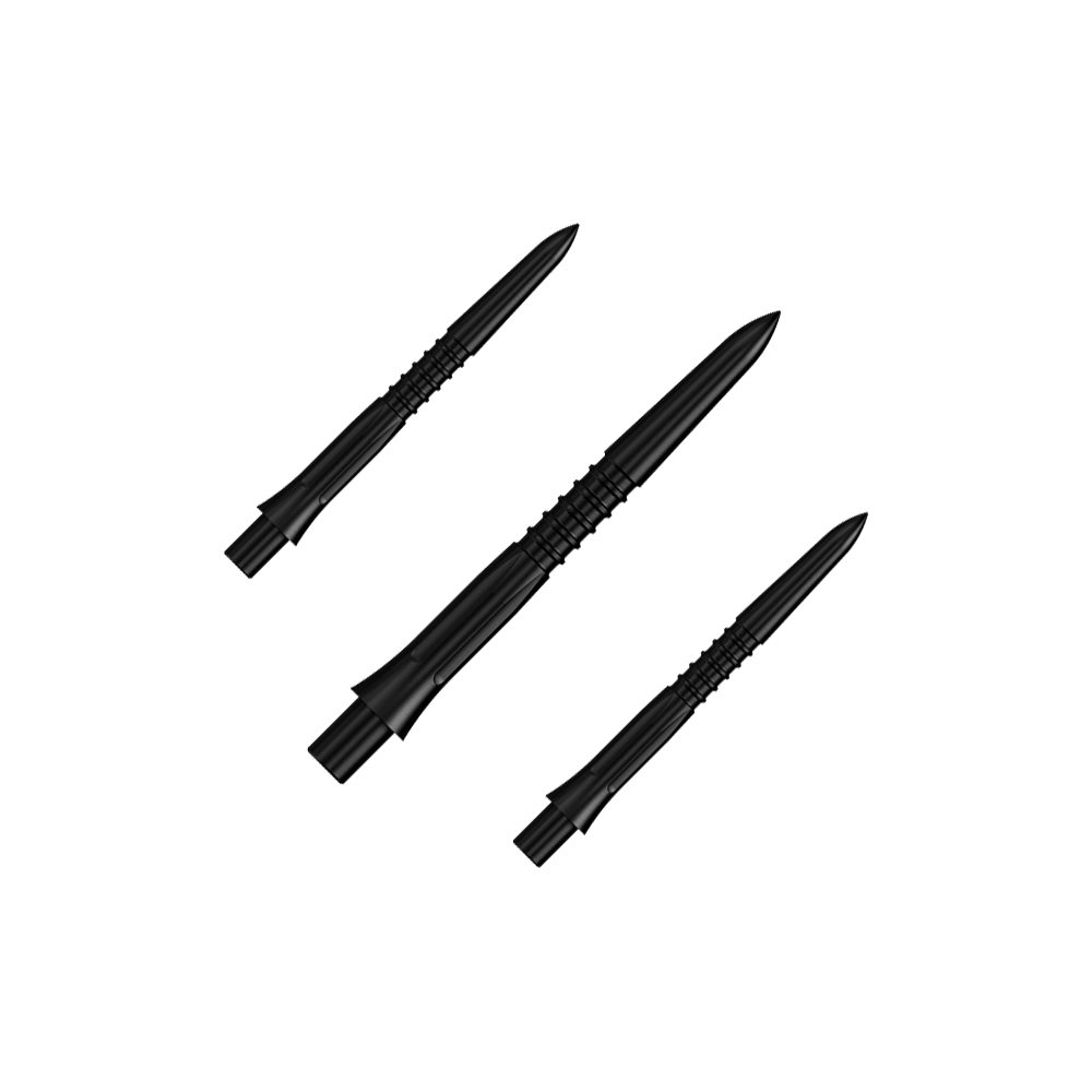 Špičky na šipky Mission Caliburn EVO GV1 - černé Ein Set von schwarzen Steeldartspitzen mit 26 mm Länge. Auf dem Bild sieht man mehrere Spitzen aus der Misson Caliburn EVO GV1 Reihe.