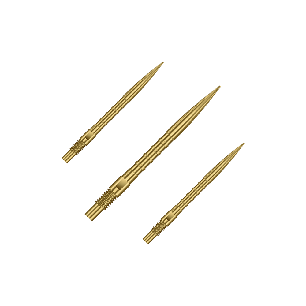 Špičky na šipky Harrows Quick Point Heavy Metal - zlaté Abgebildet sind goldene Dartspitzen mit 26mm Länge, dargestellt als ein Set. Es handelt sich um Harrows Quick Point Heavy Metal Grip Dartspitzen Gold 26mm im Set.