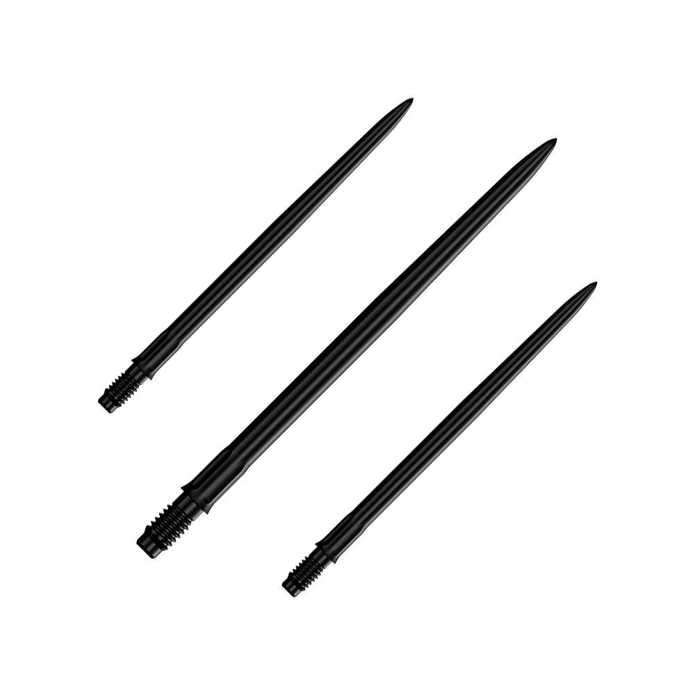 Špičky na šipky Mission R2.5 Rapid Point SM1 - černé Das Bild zeigt ein Set schwarzer Dartspitzen mit einer Länge von 40mm. Es sind Mission R25 Rapid Point SM1 Dartspitzen abgebildet.