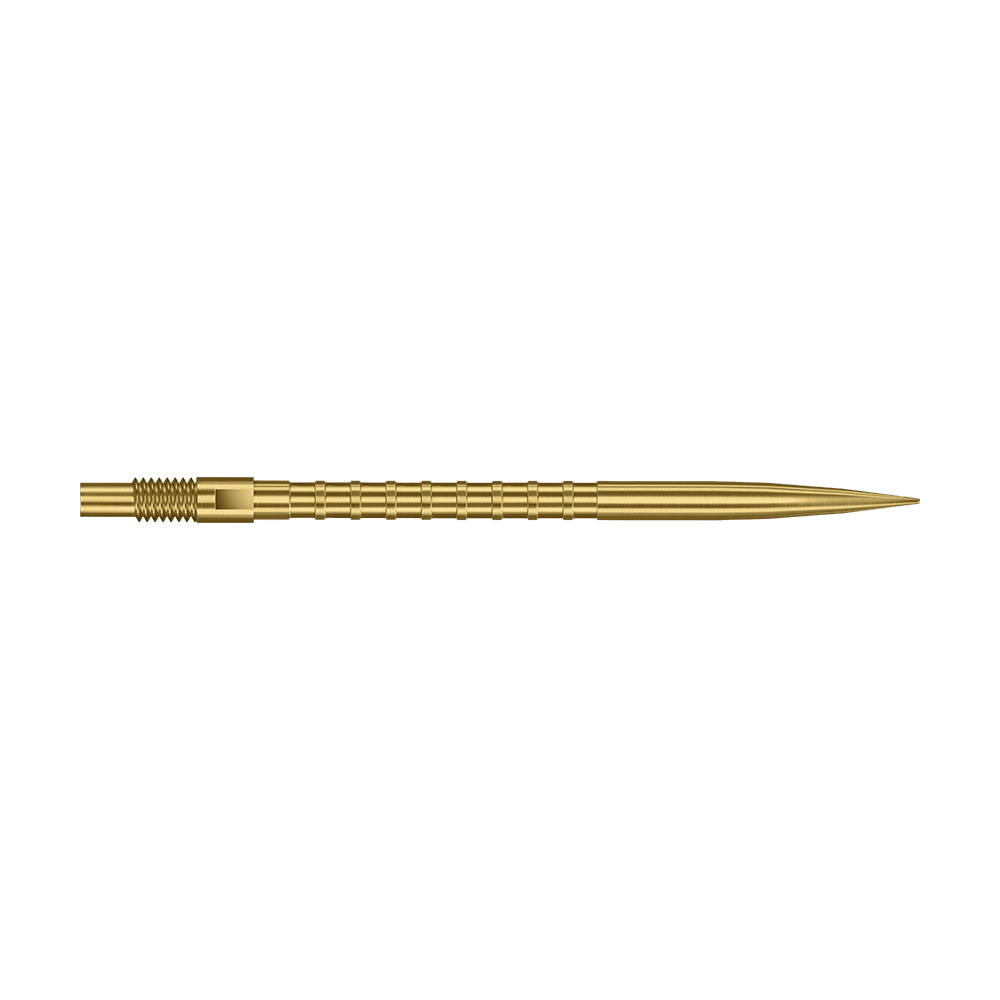 Špičky na šipky Harrows Quick Point Heavy Metal - zlaté Das Foto zeigt eine 40 mm lange Harrows Quick Point Heavy Metal Grip Dartspitze in Gold. Die Spitze hebt den strukturierten Griff hervor.