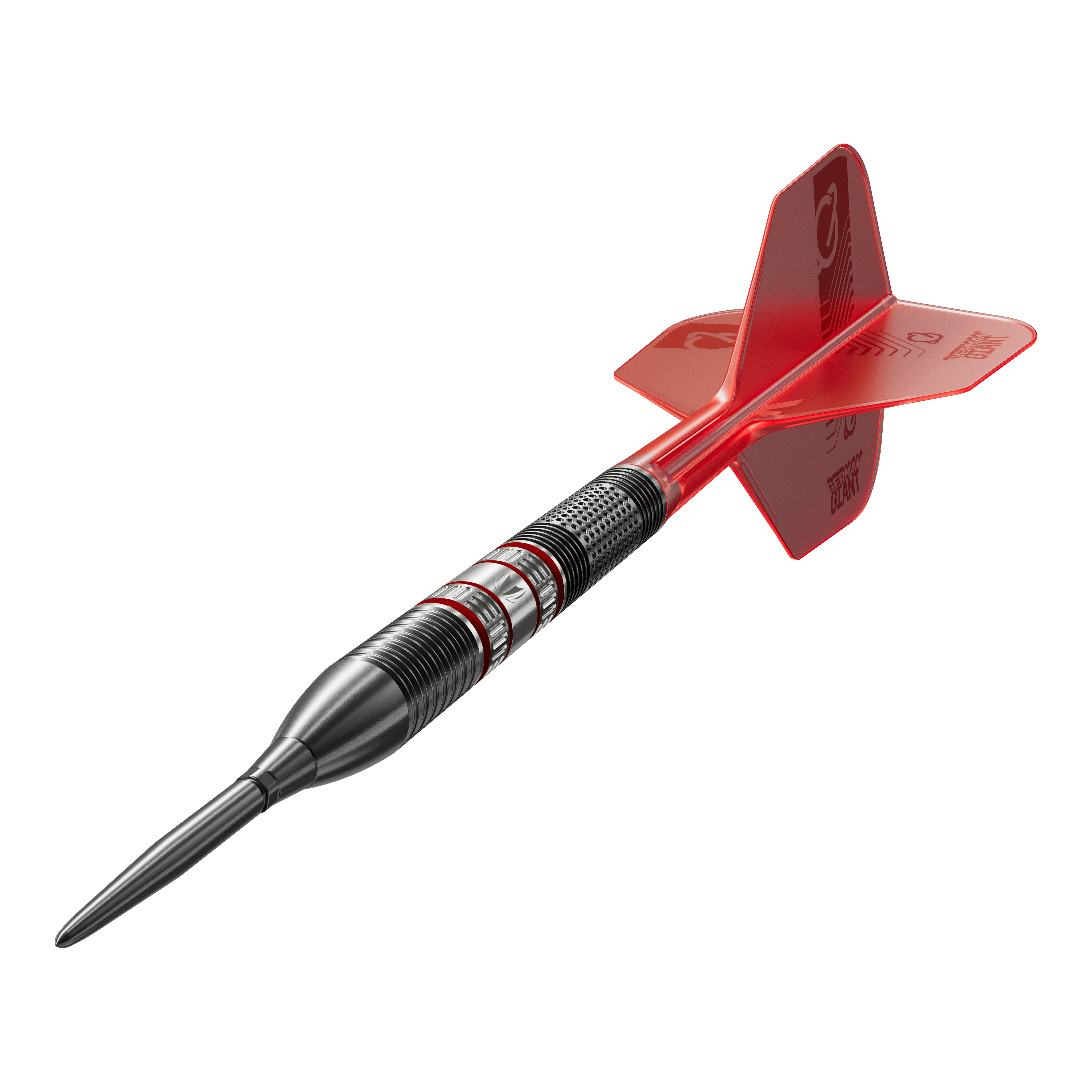 Šipky Target Gabriel Clemens 95K Swiss Point Steel Das Bild zeigt einen Target Gabriel Clemens 95K Swiss Point Steeldart. Der Dart hat ein schwarzes Barrel mit roten Akzenten und rote Flights.