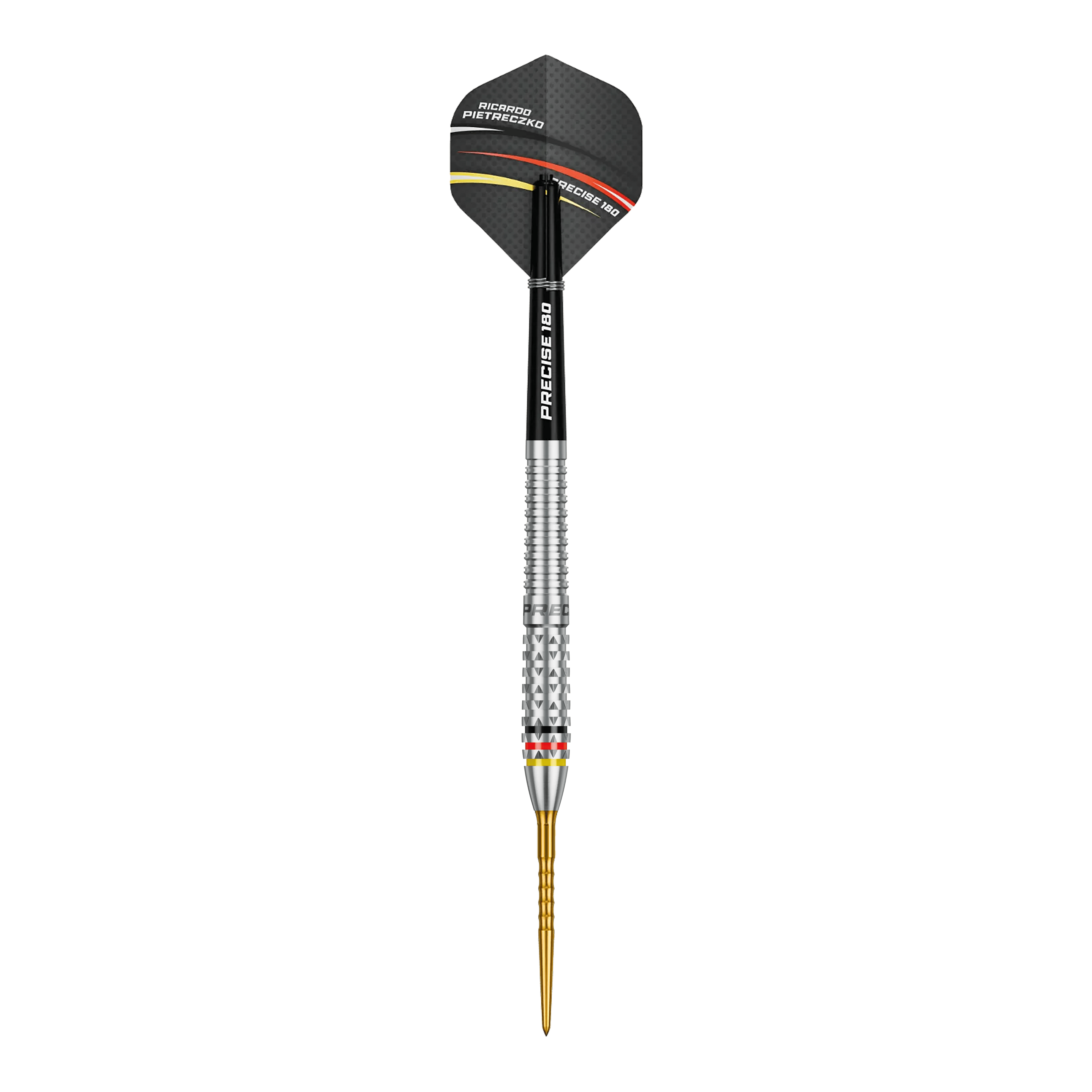 Přesné ocelové šipky Ricardo Pietreczko GEN1 180 Hier ist ein Precise 180 Ricardo Pietreczko GEN1 Steeldart abgebildet. Der Dartpfeil ist für das Steeldartspiel konzipiert.