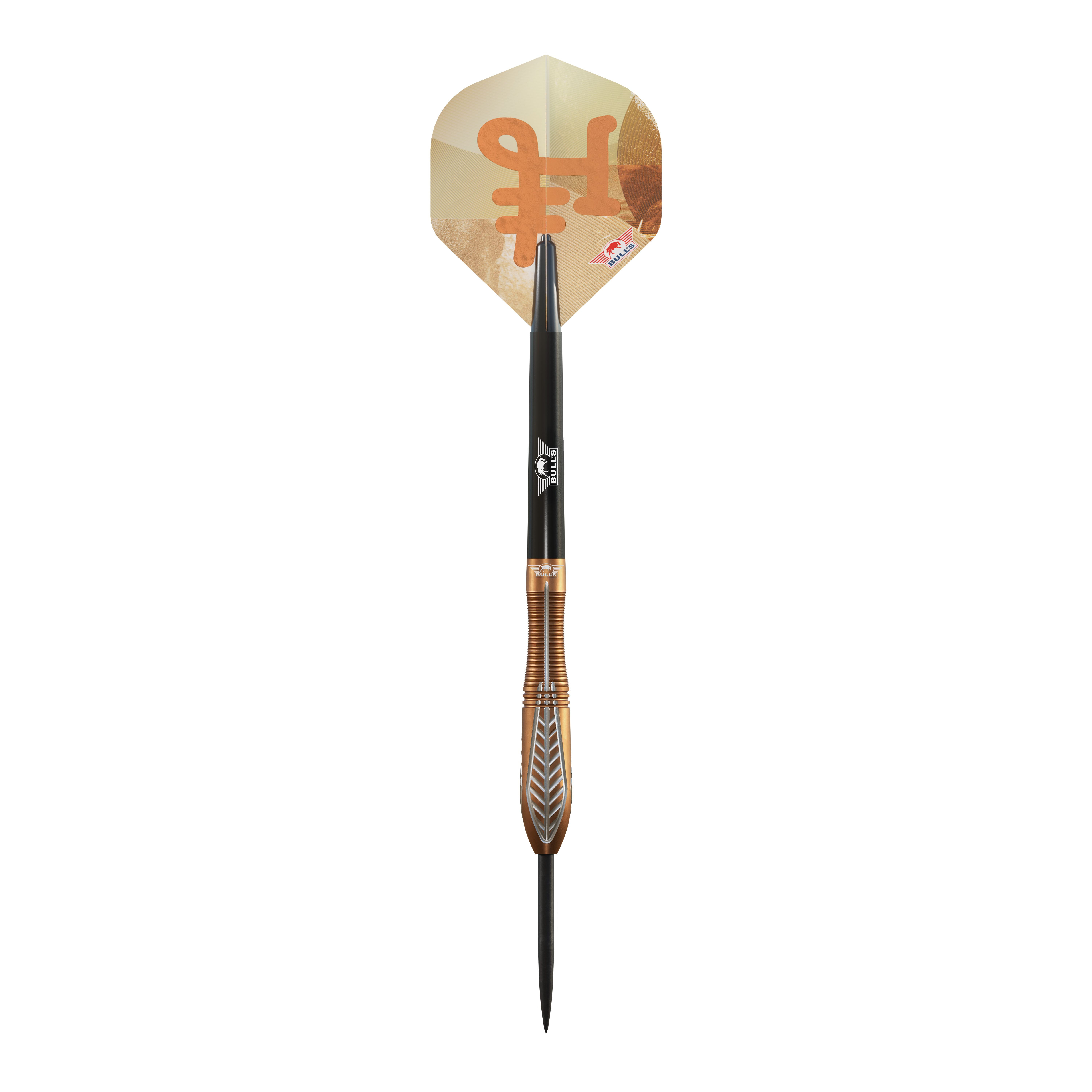 Das Bild zeigt die Bulls NL Bronzo Nova Steeldarts mit 24 Gramm. Die Darts sind in ihrer typischen bronzefarbenen Optik dargestellt.