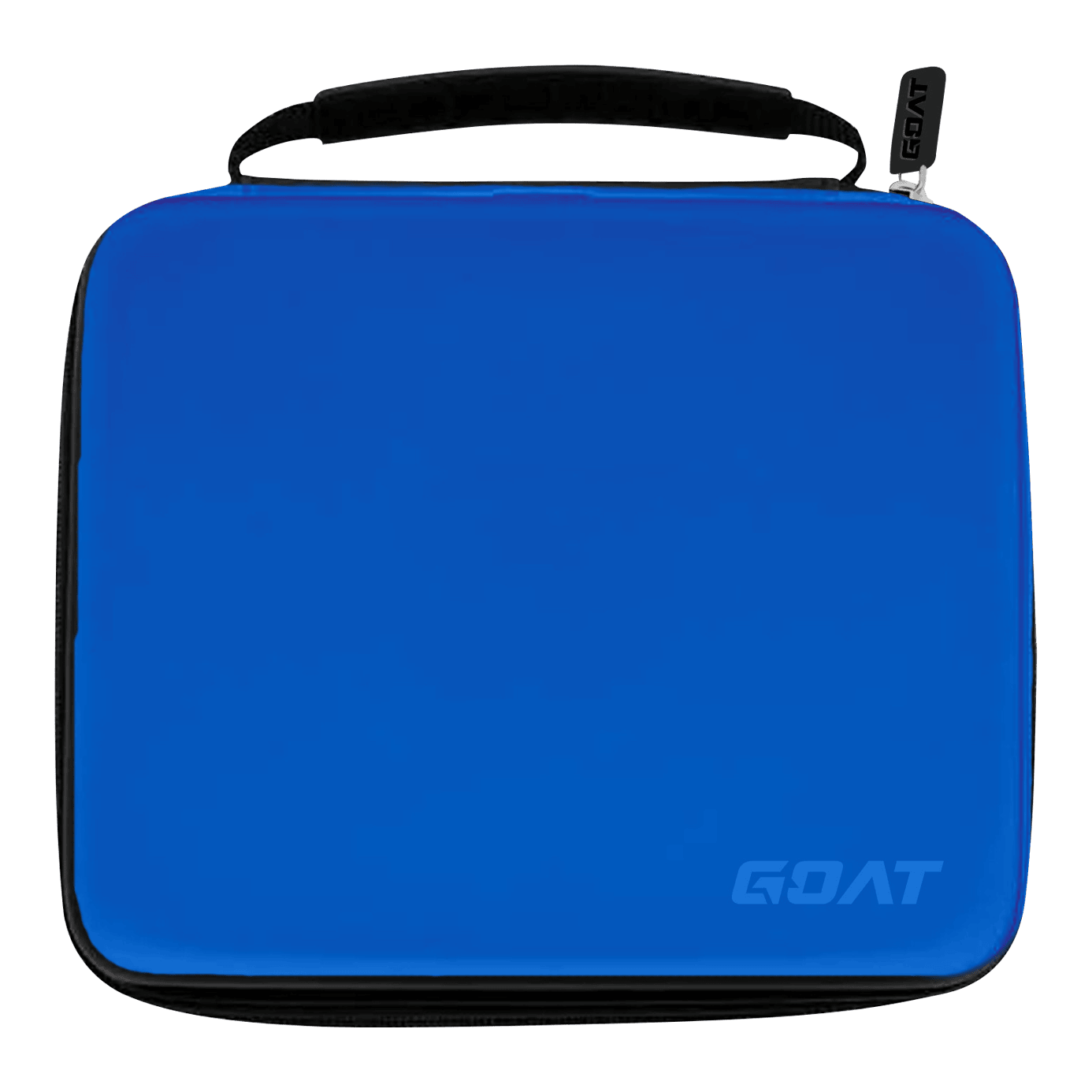 Peněženka GOAT Locker XXL Dart Dies ist ein rechteckiges Dart-Etui in leuchtendem Blau mit schwarzem Reißverschluss und Tragegriff. In der unteren rechten Ecke befindet sich das Logo "GOAT".