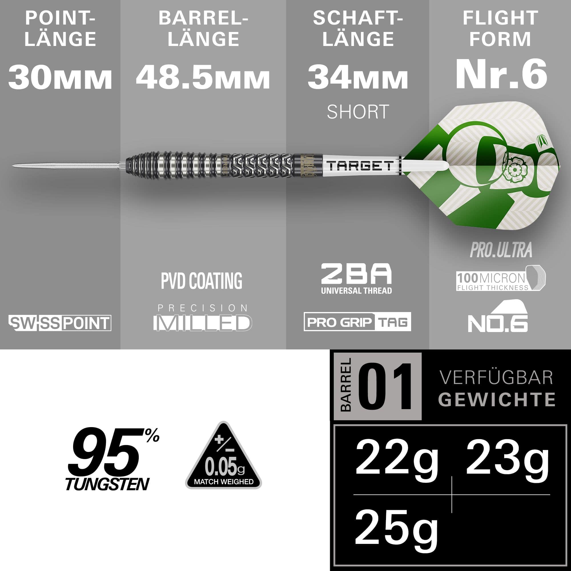Ocelové šipky Target Charlie Manby Swiss Points Hier sind die Target Charlie Manby Swiss Points Steeldarts dargestellt. Das Design ist modern und bietet eine gute Griffigkeit.