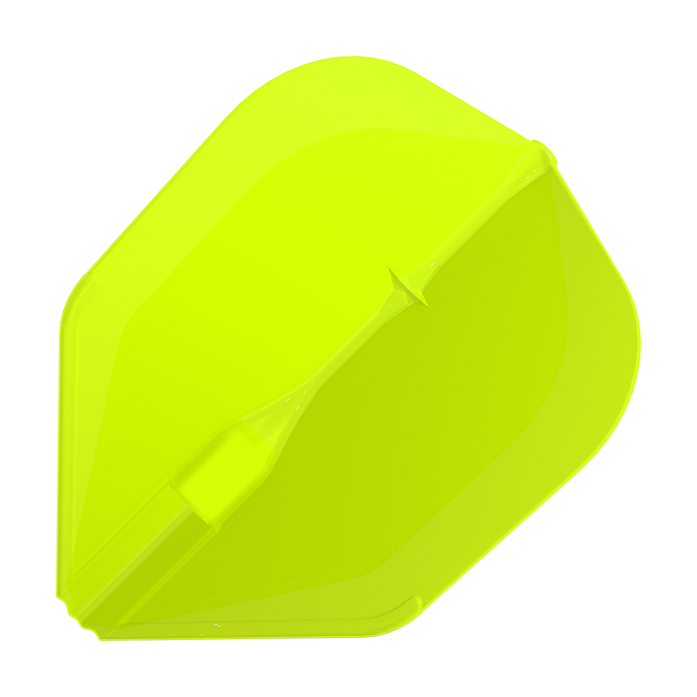 Lety L-L-Style3EZ Das Bild zeigt eine neon-gelbe Dartflügel. Die Oberfläche ist glatt und hat eine auffällige, leuchtende Farbe.