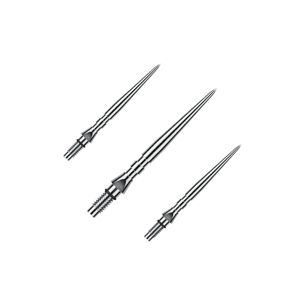 Ocelové hroty na šipky Winmau Switch Point Groove - stříbrný efekt Auf dem Bild ist ein Set von silbernen Steeldartspitzen mit Rillen zu sehen, wahrscheinlich 'Switch Point Groove Silver Effect' und 26mm lang. Das Set ist für den Einsatz bei Steeldarts gedacht.