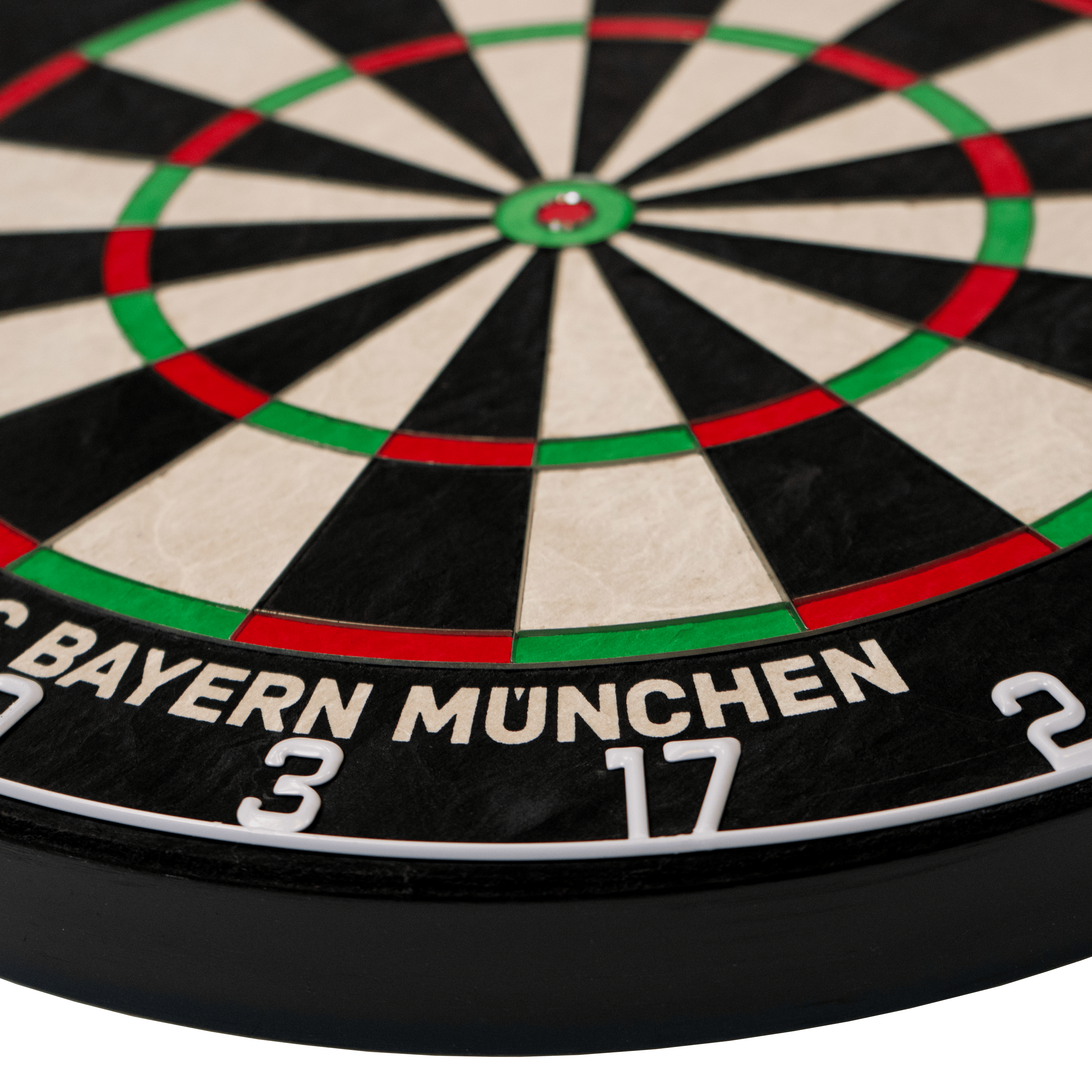 Ocelová šipka na šipky Bulls FC Bayern Mnichov Das Bild zeigt das Bulls FC Bayern München Bristle Steeldartboard. Es handelt sich um eine Scheibe zum Dartspielen mit dem Logo des FC Bayern München.