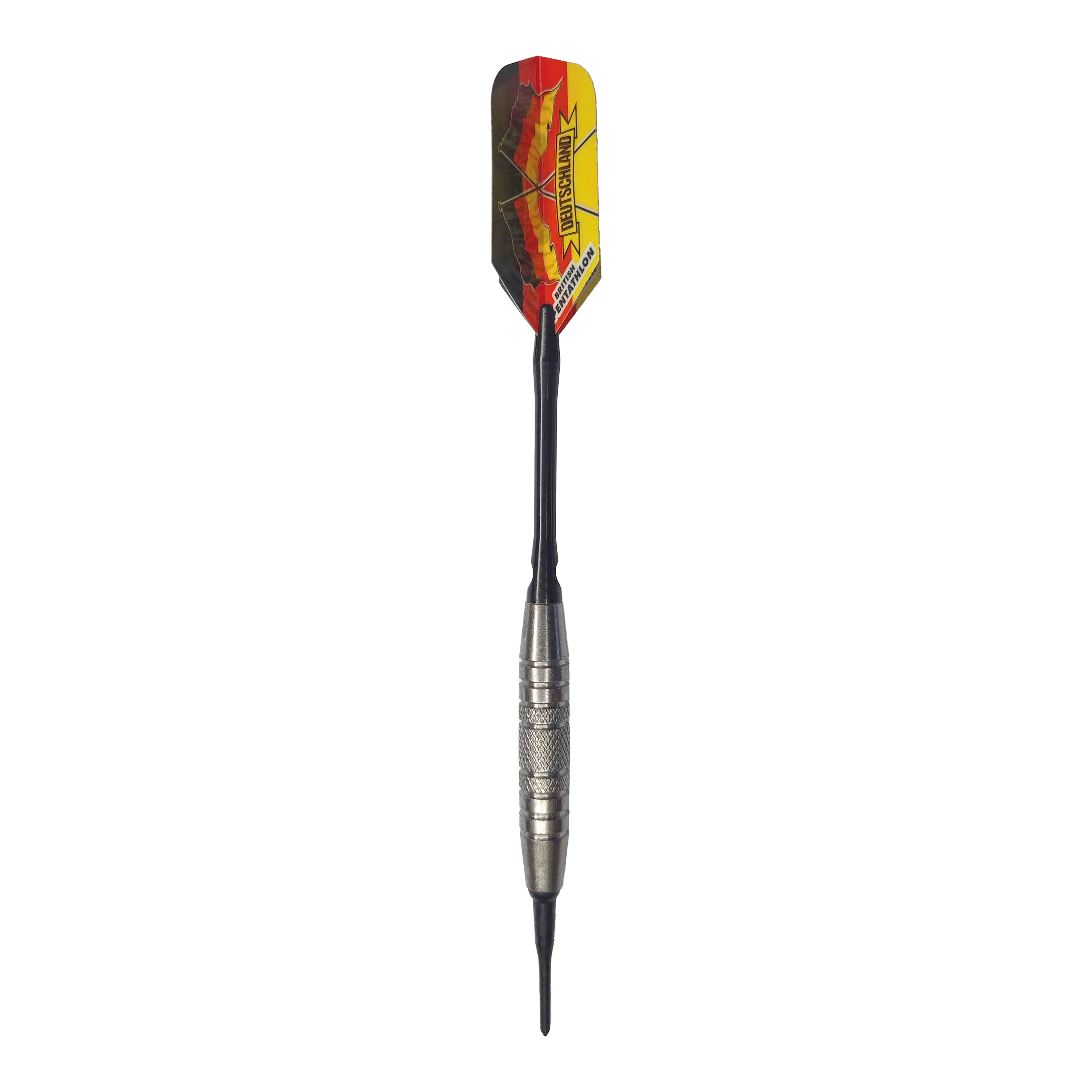Měkké šipky McDart 85 Tungsten V6 - 16g Dies ist ein Softdart des Modells "McDart 85er Tungsten V6" mit einem Gewicht von 16g. Der Dartpfeil hat eine rot-gelbe Flight mit der Aufschrift "DEUTSCHLAND".