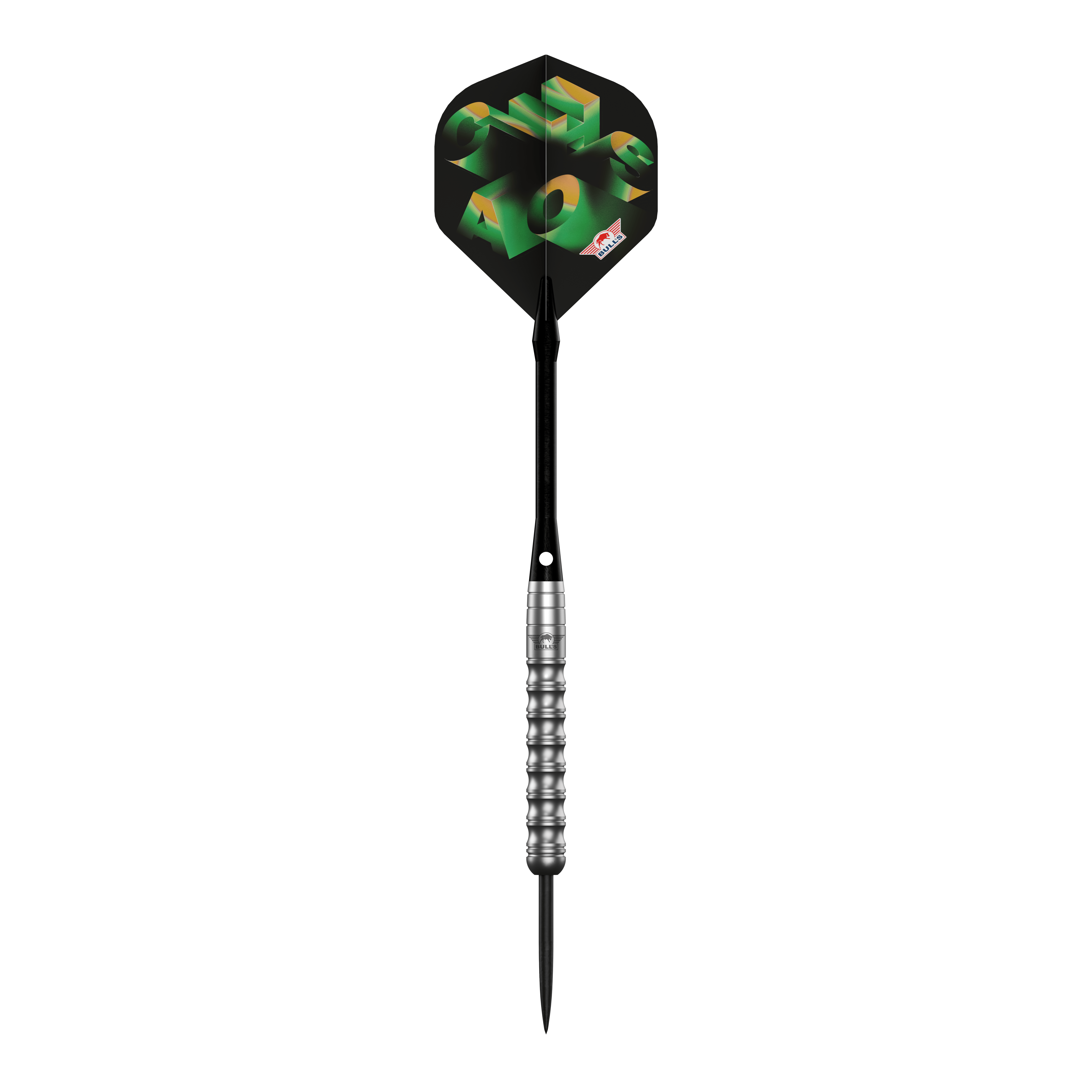Šipky Bulls NL Chaos Green Steel Darts - 24g Das Bild zeigt die Bulls NL Chaos Green Steeldarts - 24g. Es handelt sich um ein Set grüner Steeldarts für Dartspieler.