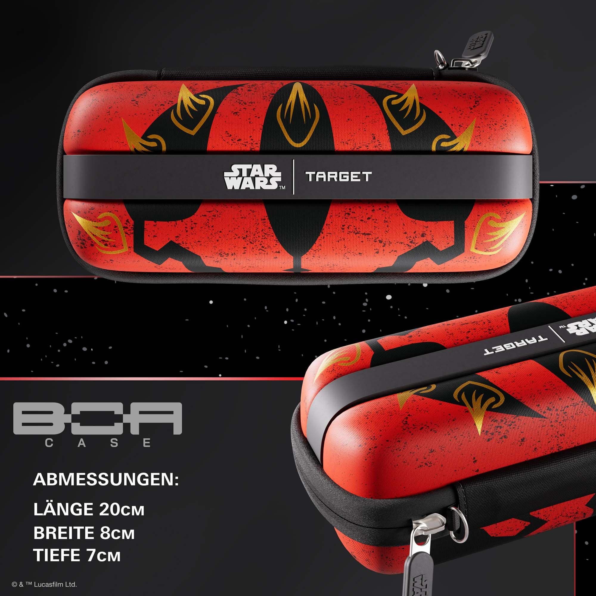 Pouzdro na šipky Target Star Wars Boa - Darth Maul Das Bild zeigt das Target Star Wars Boa Dartcase mit Darth Maul Motiv. Es handelt sich um eine Darttasche im Star Wars Design.