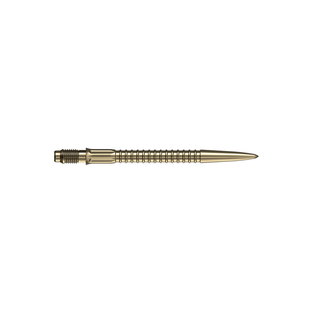 Špičky na šipky Mission R2.5 Rapid Point GV1 - zlaté Dartspitzen in goldener Farbe sind auf weißem Hintergrund abgebildet. Geeignet als Ersatzteile für Darts.