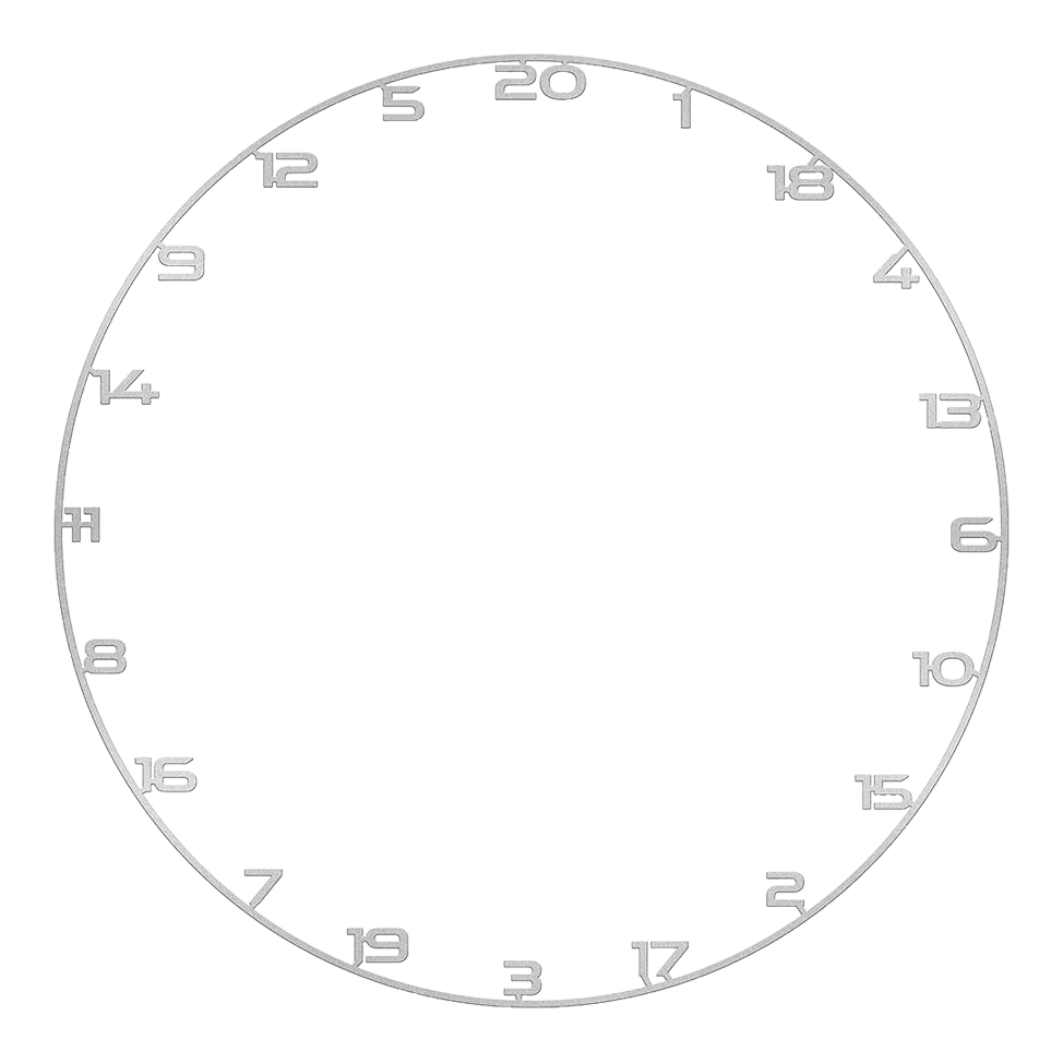 Das Bild zeigt einen Dartboard-Zahlenring in Silber. Der Zahlenring eignet sich zur Anzeige der Punktebereiche am Dartboard.